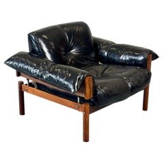 1960s MP-13 Lounge Chair by Percival Lafer in Original Black Leather and Brazili