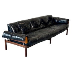 1960s MP-13 Four-Seat Sofa by Percival Lafer in Original Black Leather.