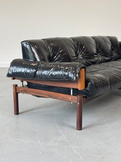 1960s MP-13 Four-Seat Sofa by Percival Lafer in Original Black Leather.