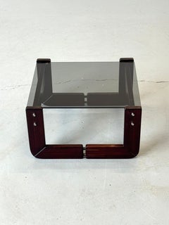 1970s Percival Lafer MP-97 Side Table in Jatobá and Smoked Glass, Brazil.