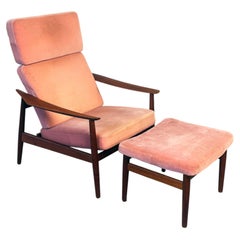 1960s Arne Vodder FD 164 Reclining Lounge Chair and Ottoman for France & Søn.
