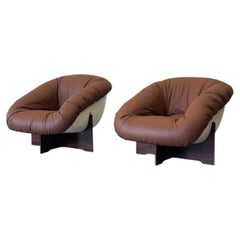 1970s Pair of MP-61 Lounge Chairs by Percival Lafer in Brown Leather, Brazil.