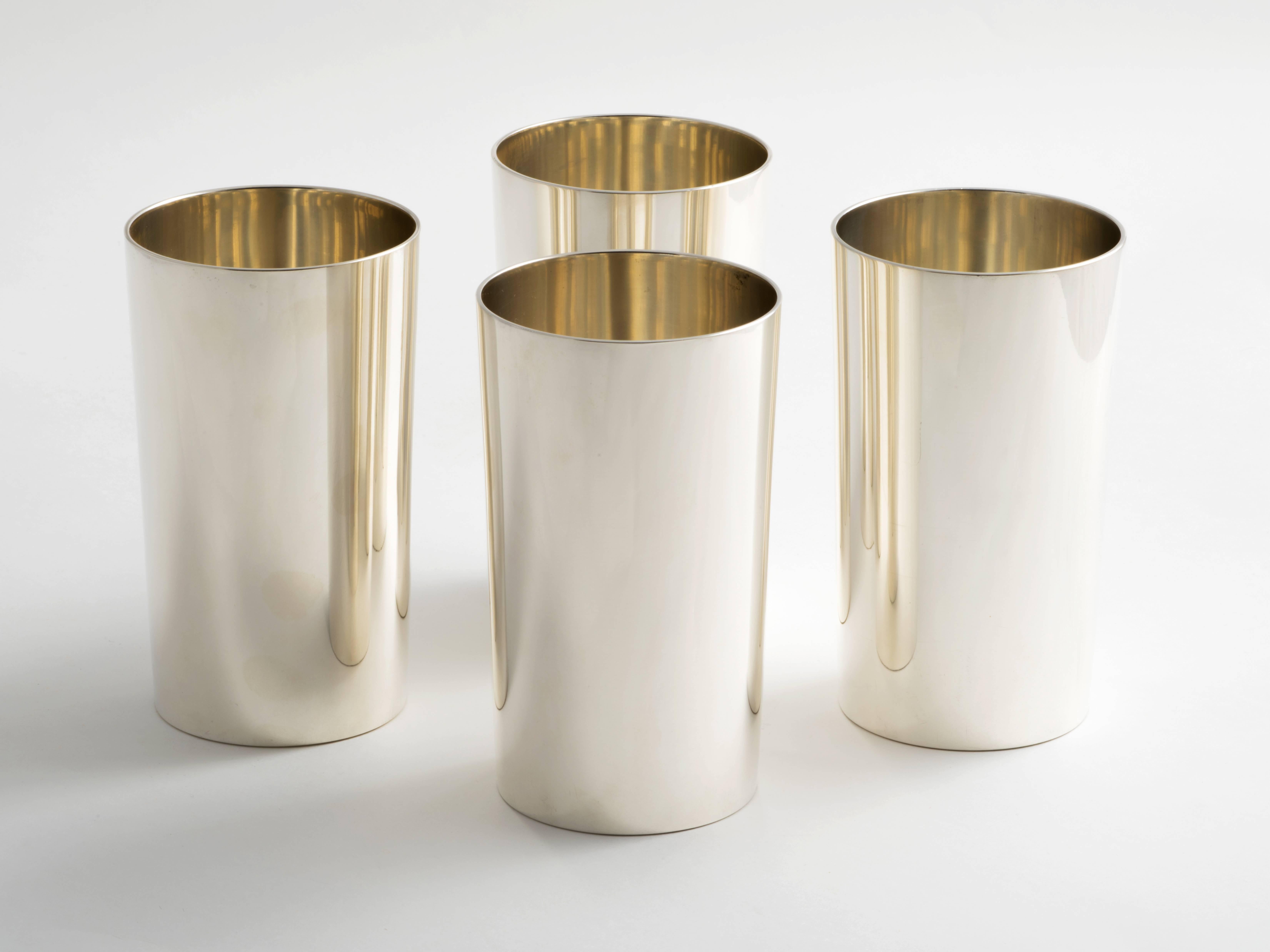 Four Perfectly Modern Tiffany Sterling Silver Tumblers In Excellent Condition In Brooklyn, NY