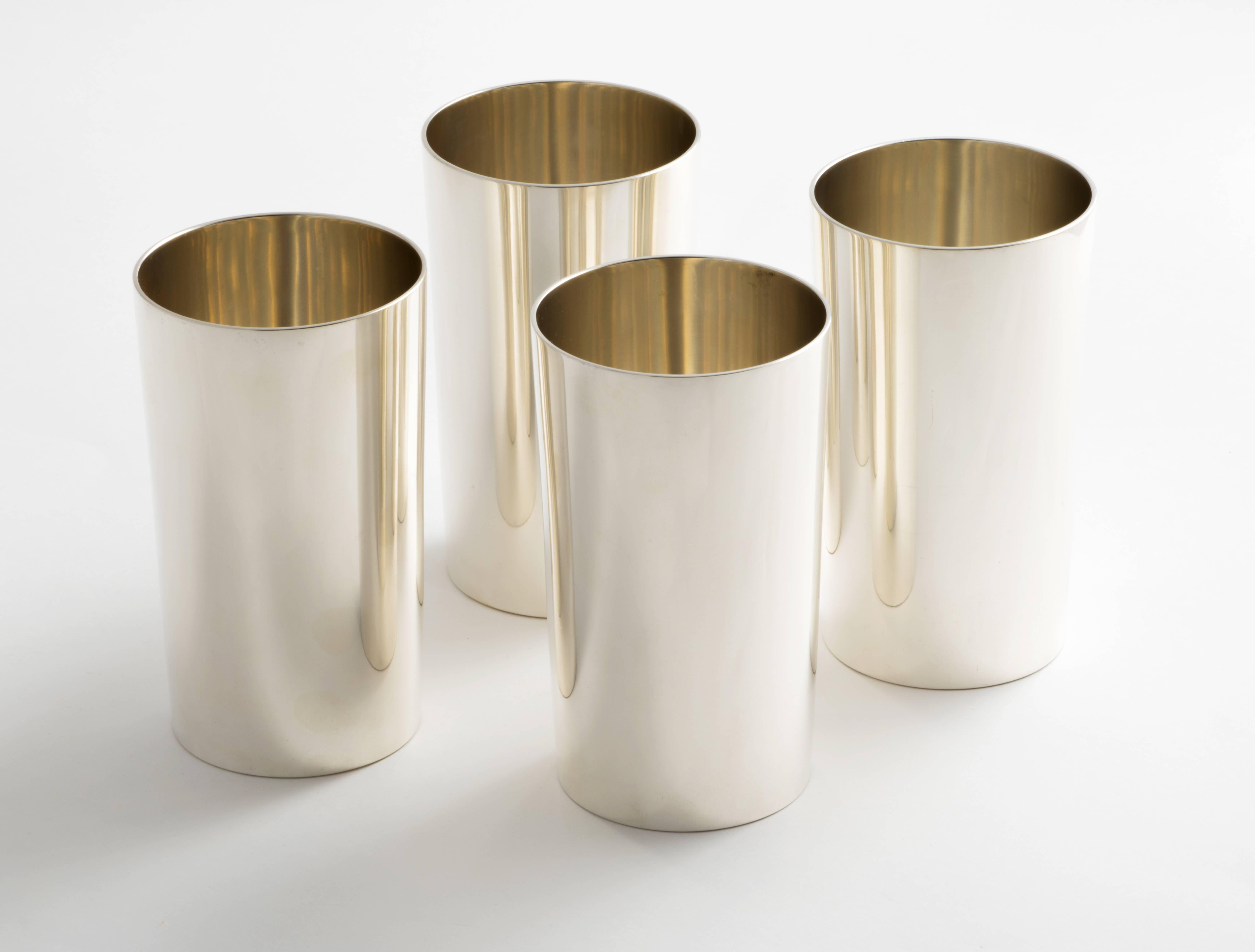 American Four Perfectly Modern Tiffany Sterling Silver Tumblers