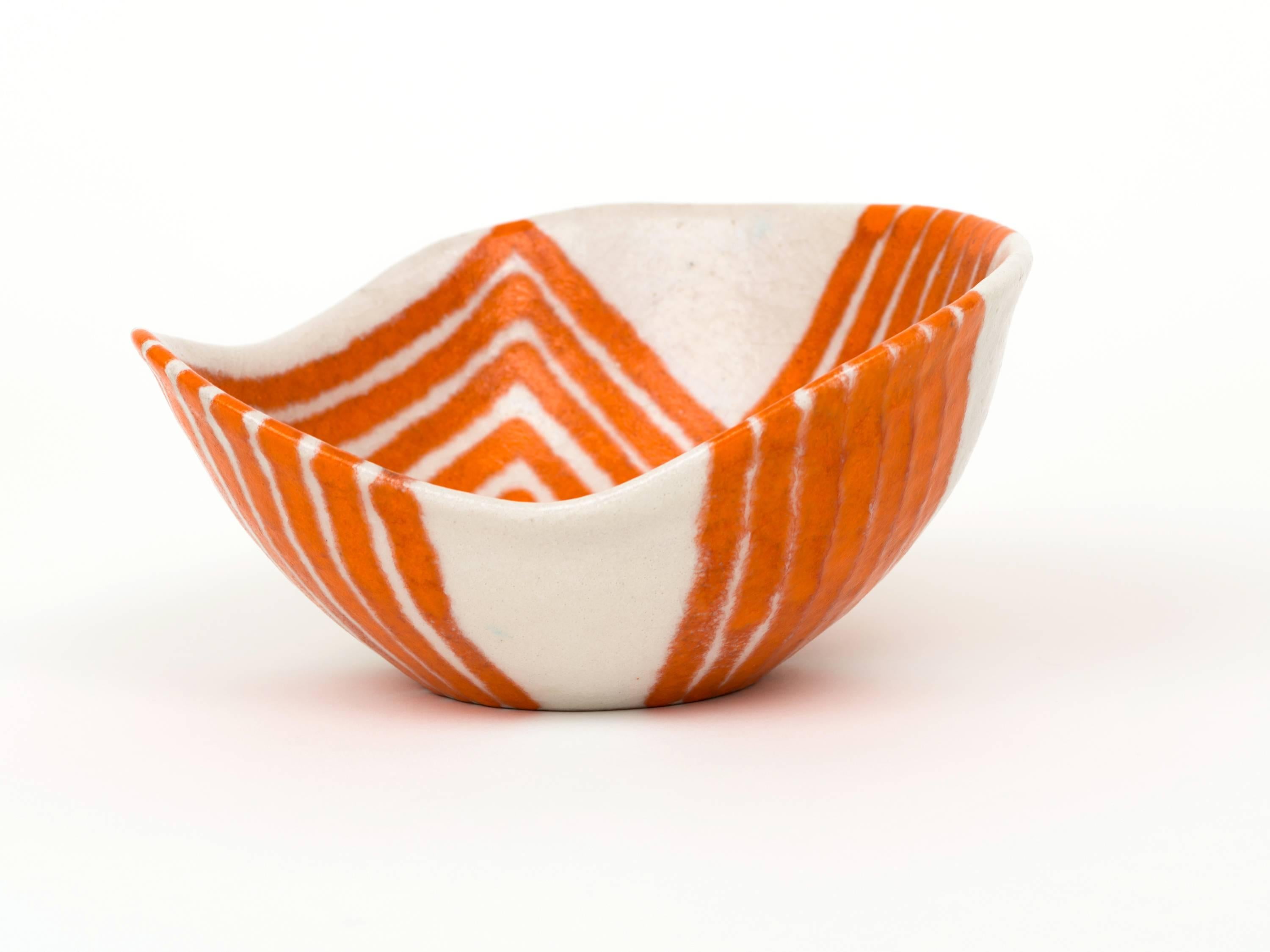 Italian 1950s Guido Gambone Free-Form Ceramic Bowl with Tribal Motif