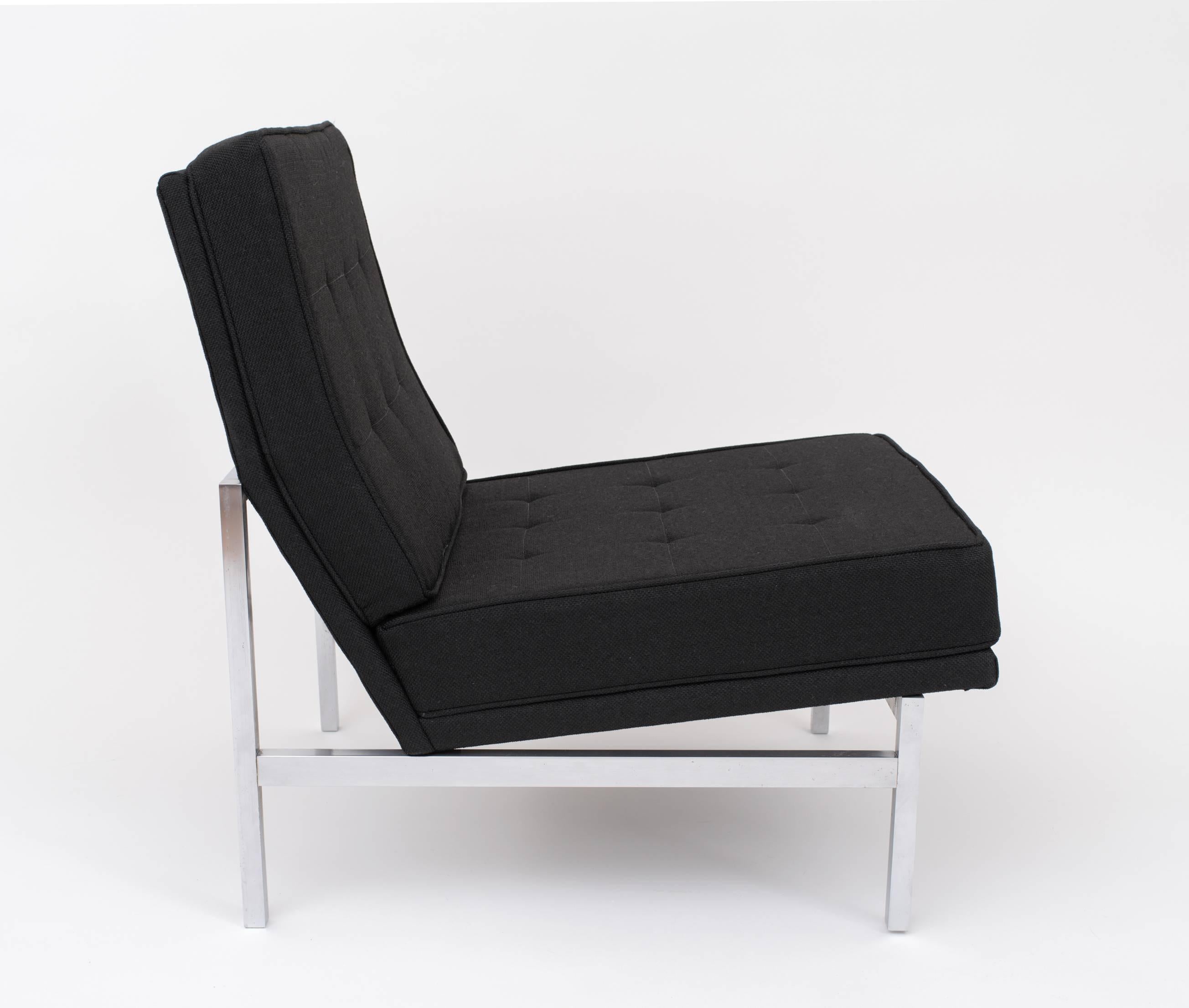 Mid-Century Modern Pair of Florence Knoll Slipper Lounge Chairs in Black Wool, 1955