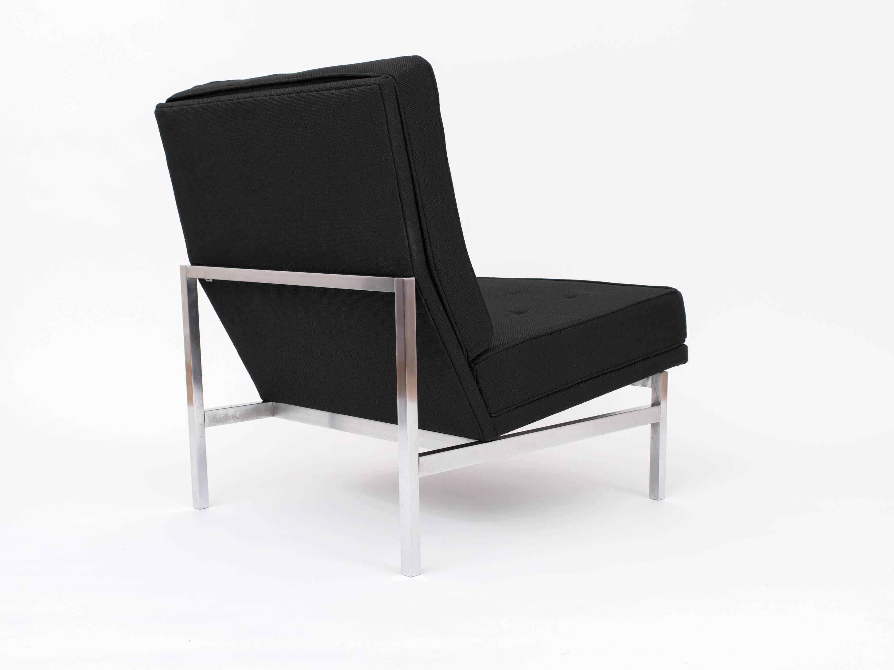 American Pair of Florence Knoll Slipper Lounge Chairs in Black Wool, 1955