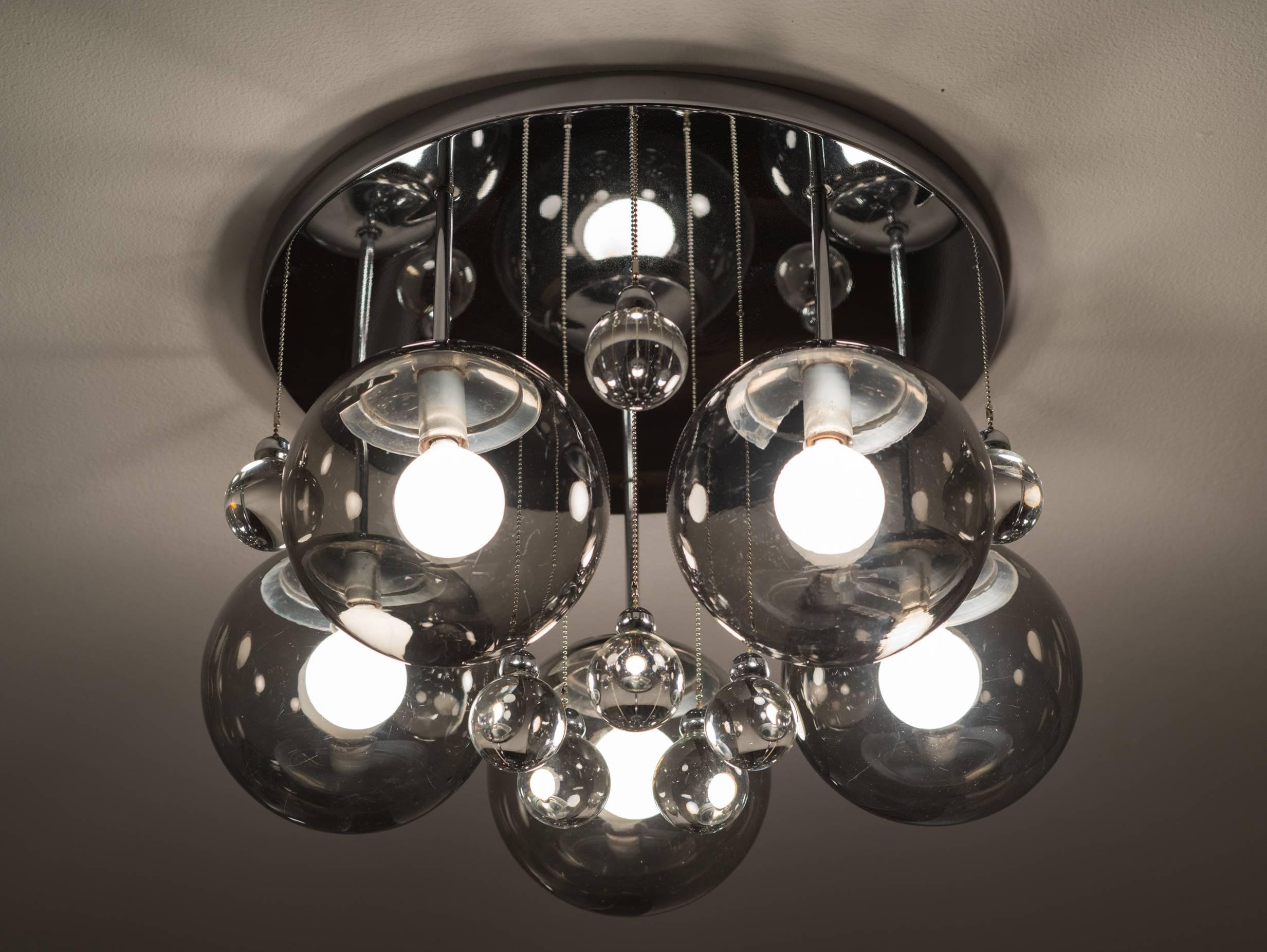 American Smoke and Clear Glass 'Bubbles' Chrome Flush Mount Chandelier Lights