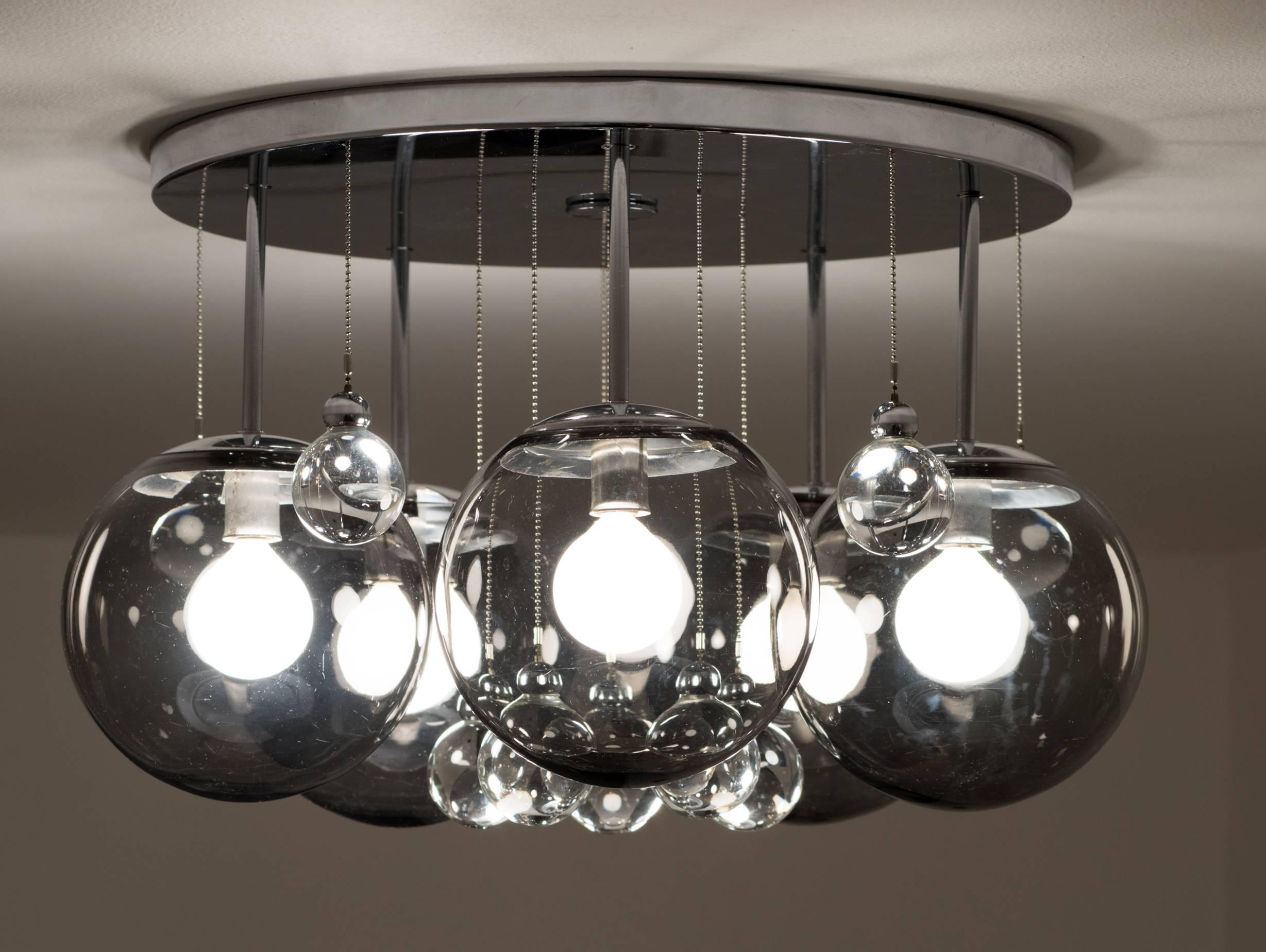 Smoke and Clear Glass 'Bubbles' Chrome Flush Mount Chandelier Lights In Good Condition In Brooklyn, NY