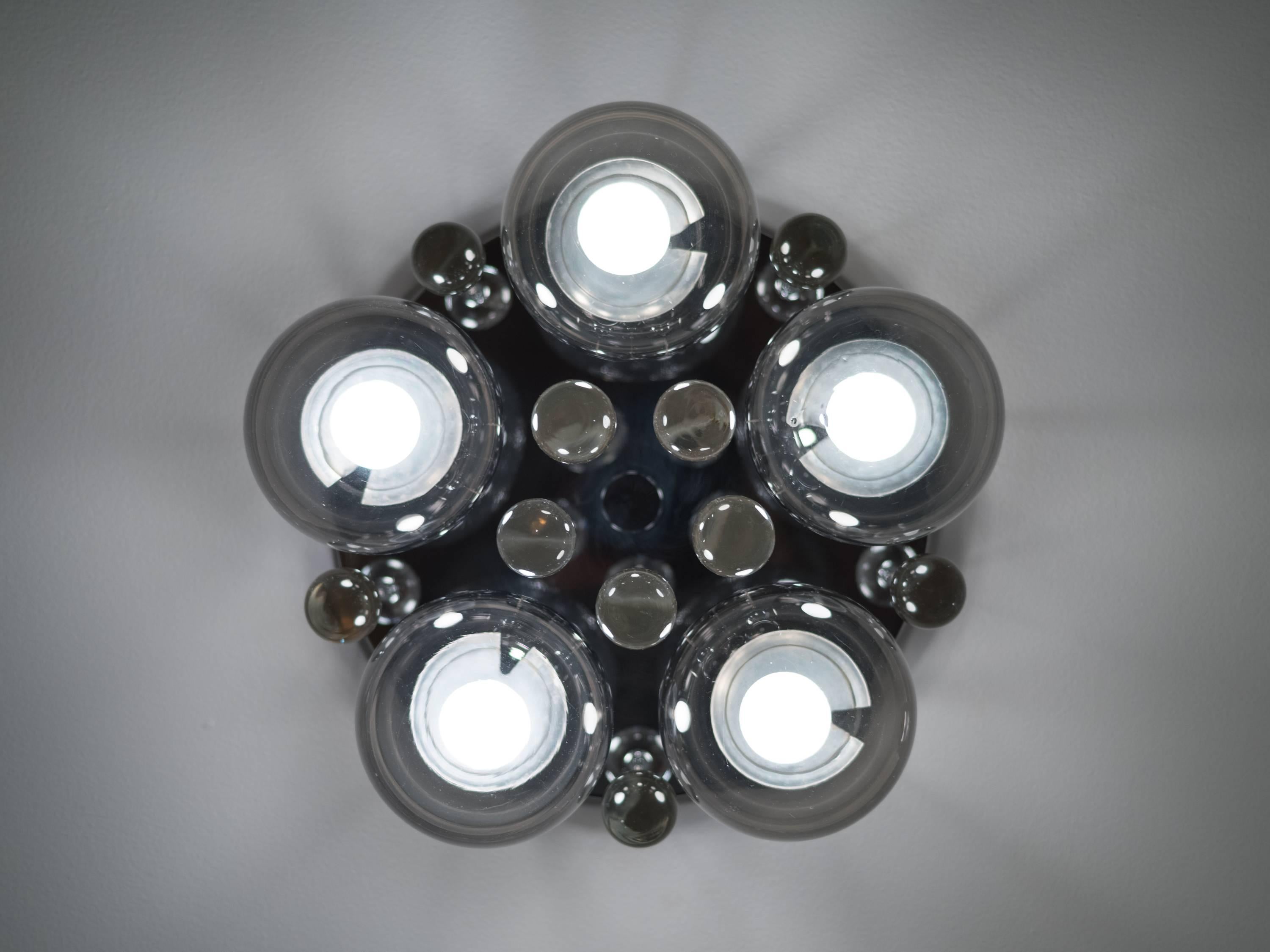 Smoke and Clear Glass 'Bubbles' Chrome Flush Mount Chandelier Lights 1