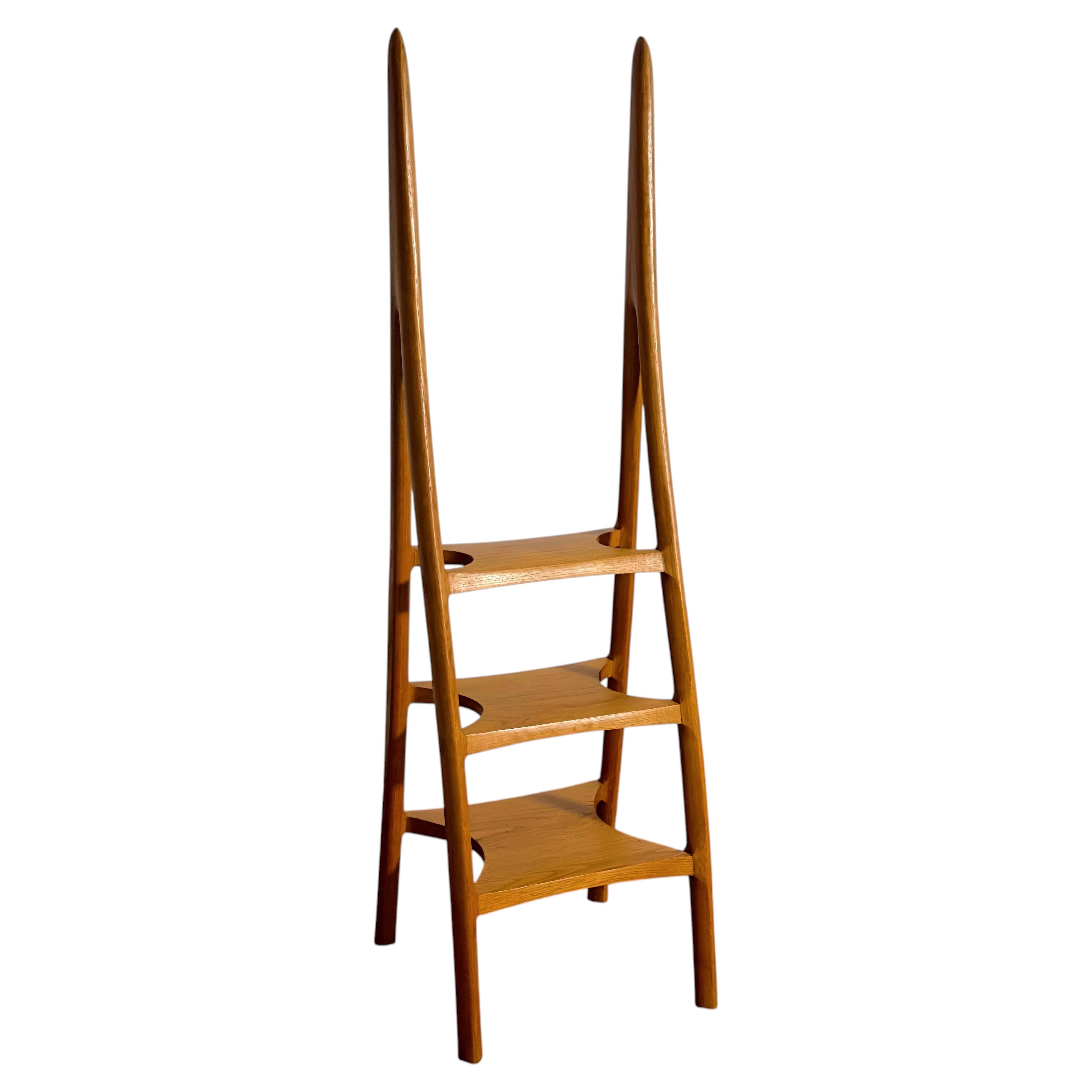 American Studio Craft Library Step Ladder in Sculpted Oak by Alan Lazarus, 1971