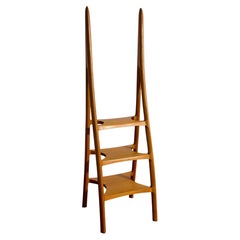 American Studio Craft Library Step Ladder in Sculpted Oak by Alan Lazarus, 1971