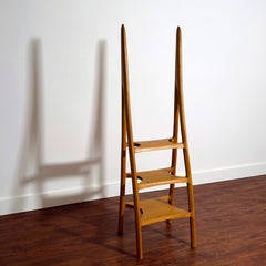 American Studio Craft Library Step Ladder in Sculpted Oak by Alan Lazarus, 1971