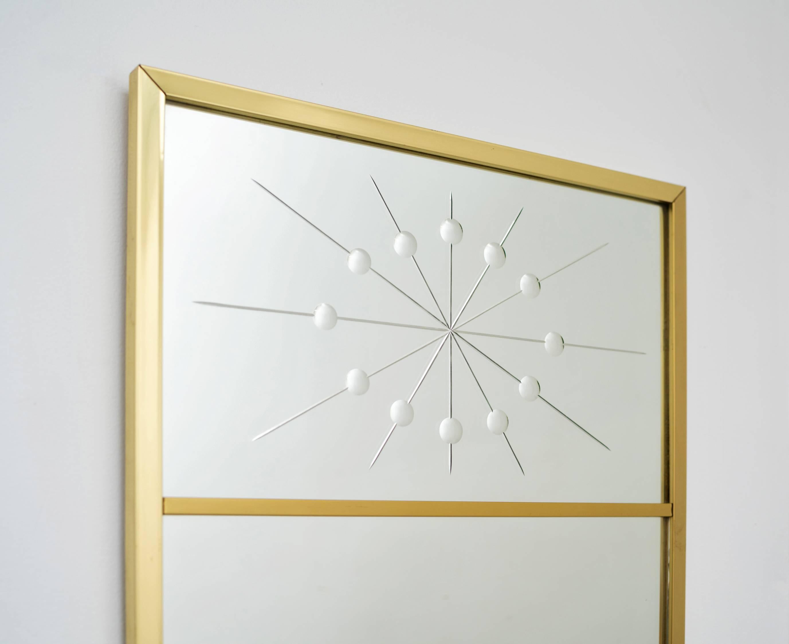 Mid-Century Modern 1960s Brass Wall Mirror with Atomic Design Motif After Tommi Parzinger  For Sale