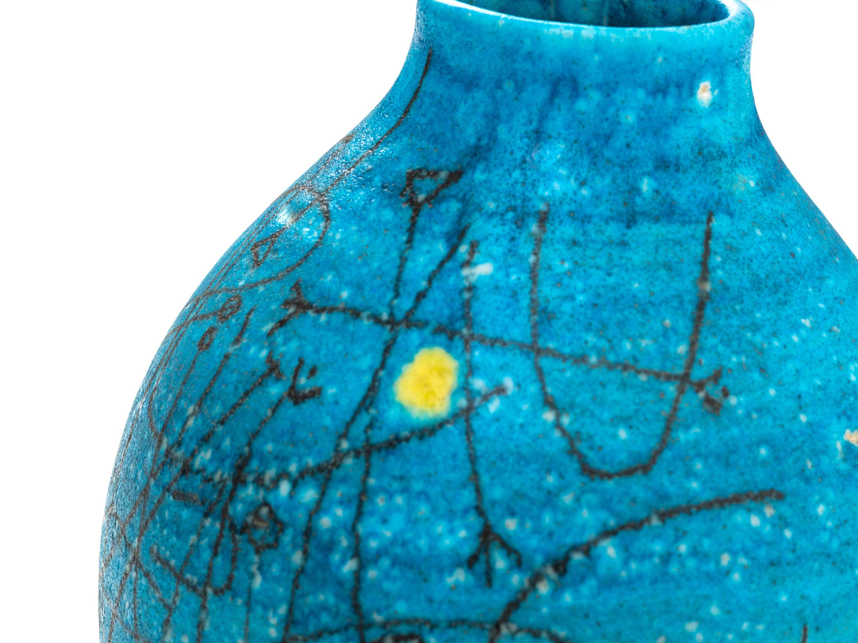 Italian Large 1950s Guido Gambone Esoteric Ceramic Vessel in Stunning Mediterranean Blue