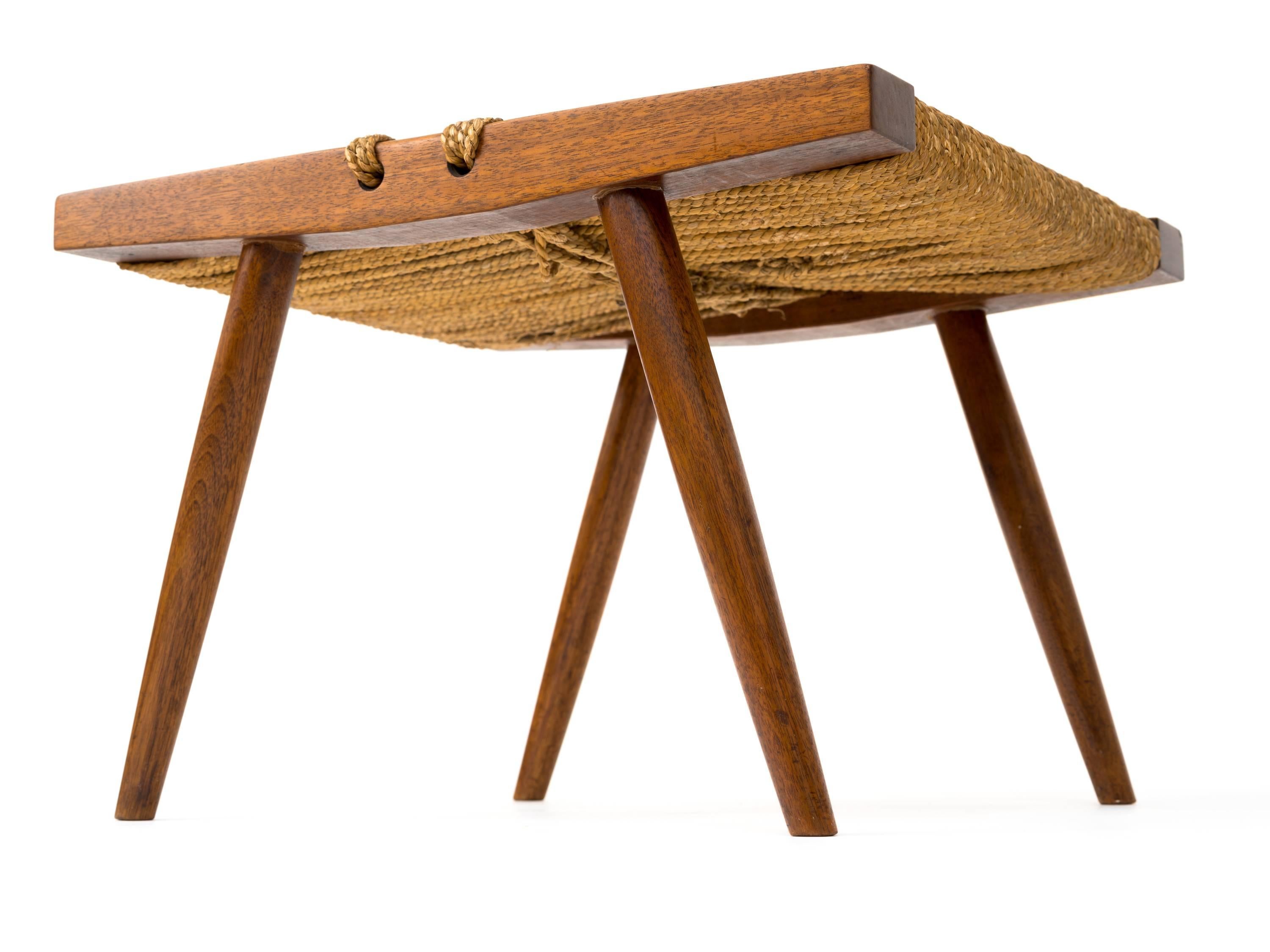 Mid-Century Modern 1950s George Nakashima Walnut and Woven Grass Seat Stool