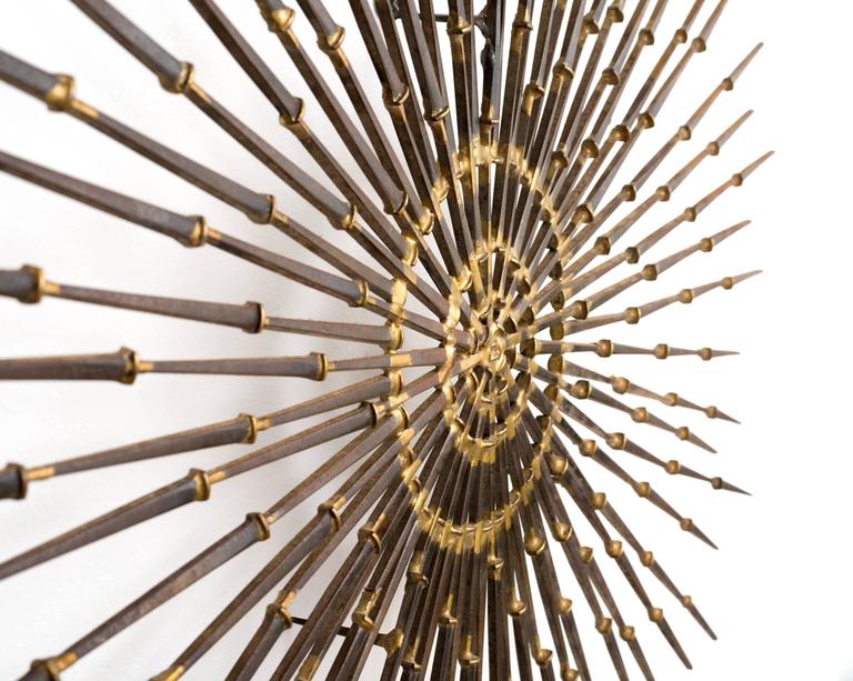 Gilded Metal Sunburst Wall Sculpture Art By Ron Schmidt Circa 1969