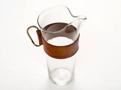Carl Auböck Modernist Pitcher or Carafe in Blown Glass, Leather and Brass