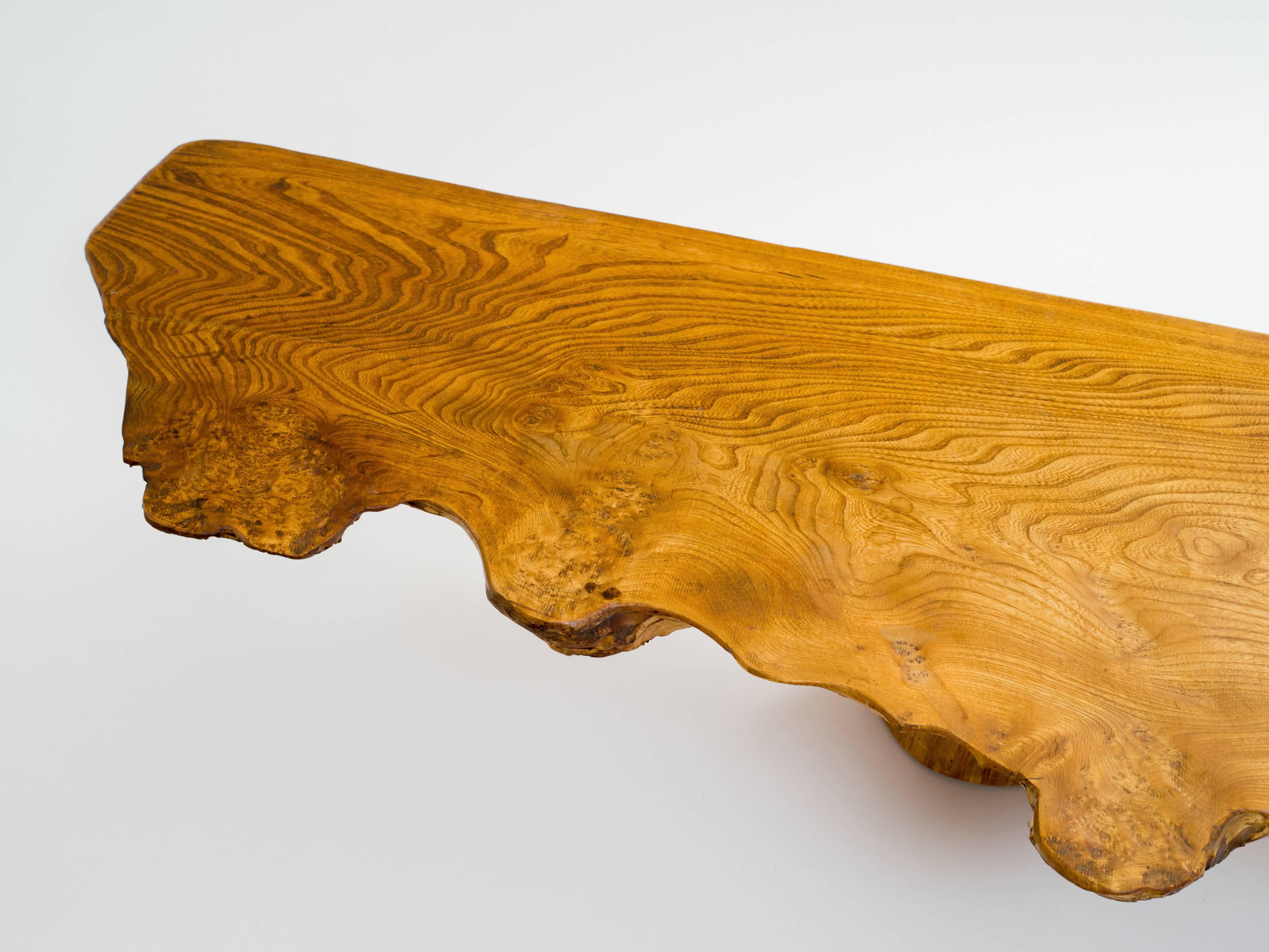Danish Nine-Foot Axe-Hewn Freeform Low Table / Bench in Elm, 1950s In Good Condition In Brooklyn, NY