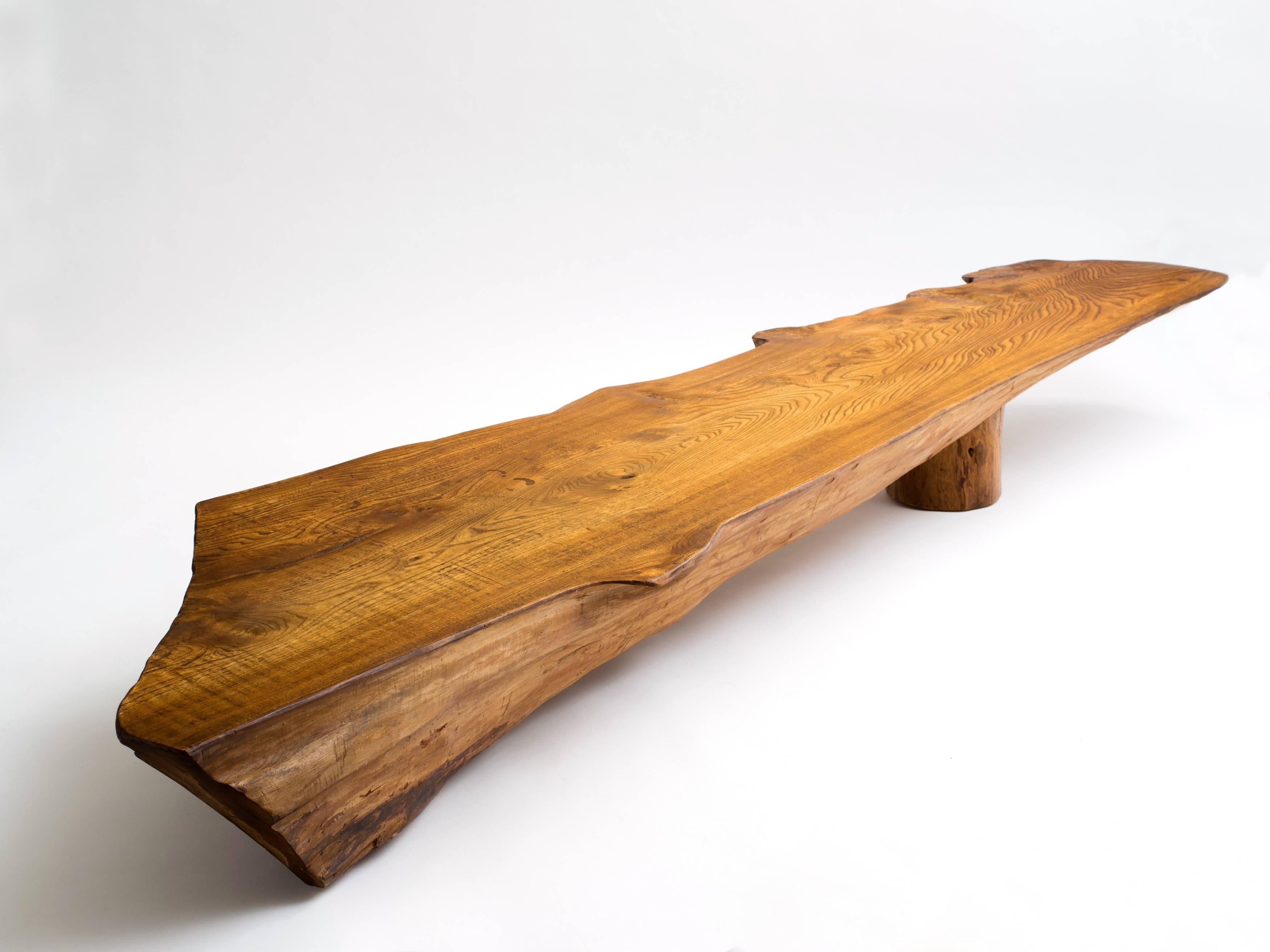 Danish Nine-Foot Axe-Hewn Freeform Low Table / Bench in Elm, 1950s 1