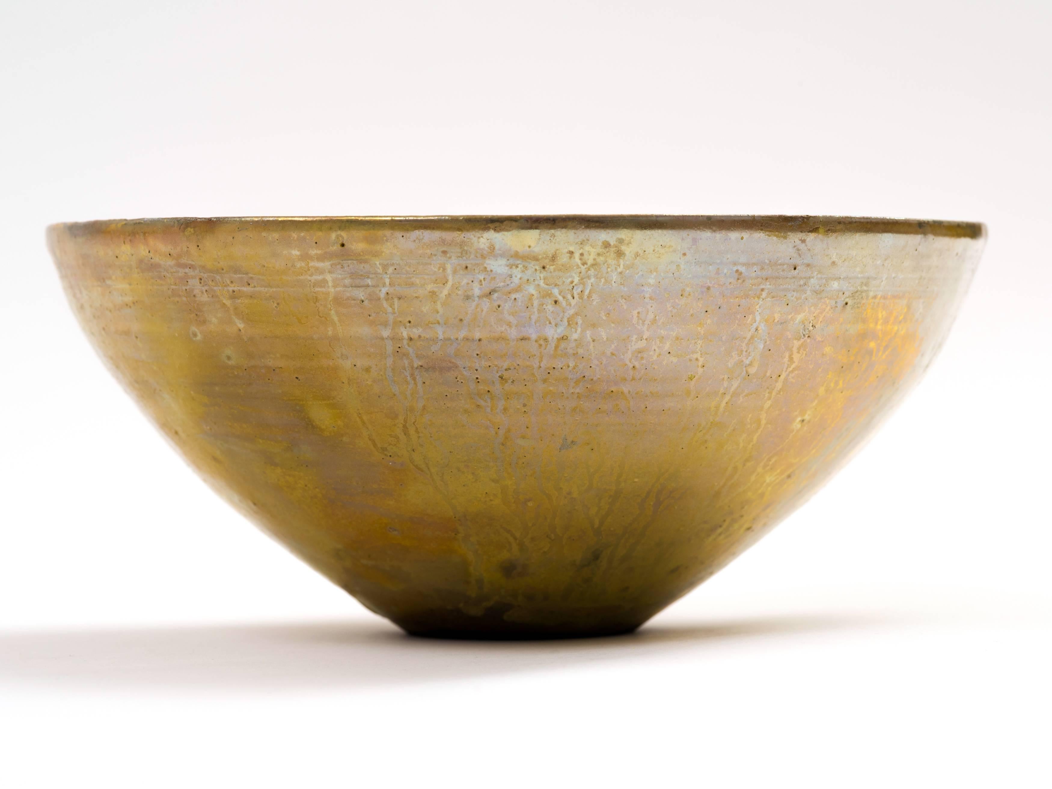 Beatrice Wood Golden Luster Glaze Hand Thrown Ceramic Bowl, 1960s In Good Condition In Brooklyn, NY