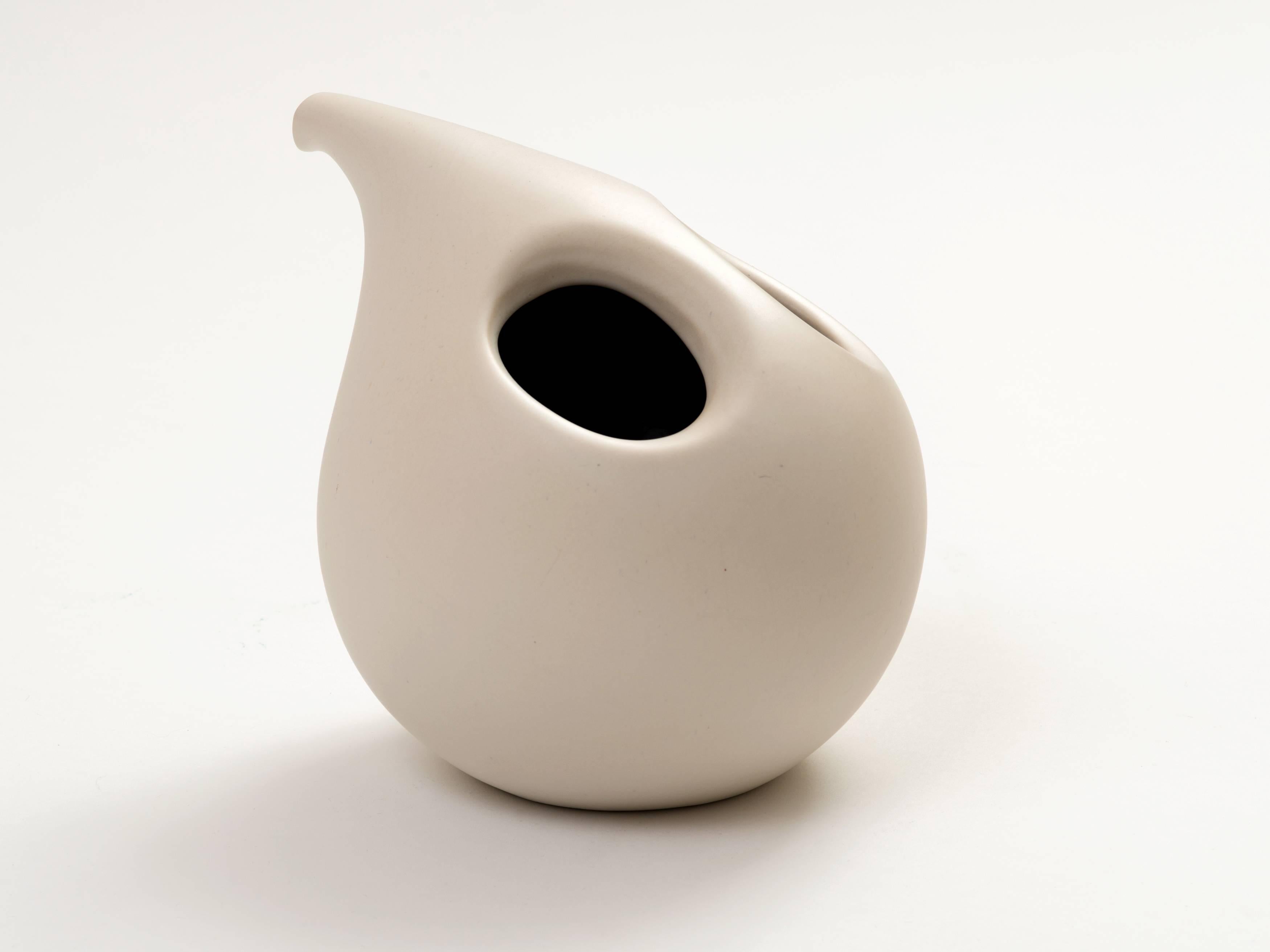 Mid-Century Modern Modernist White Ceramic Vase with Handle, 1960s For Sale