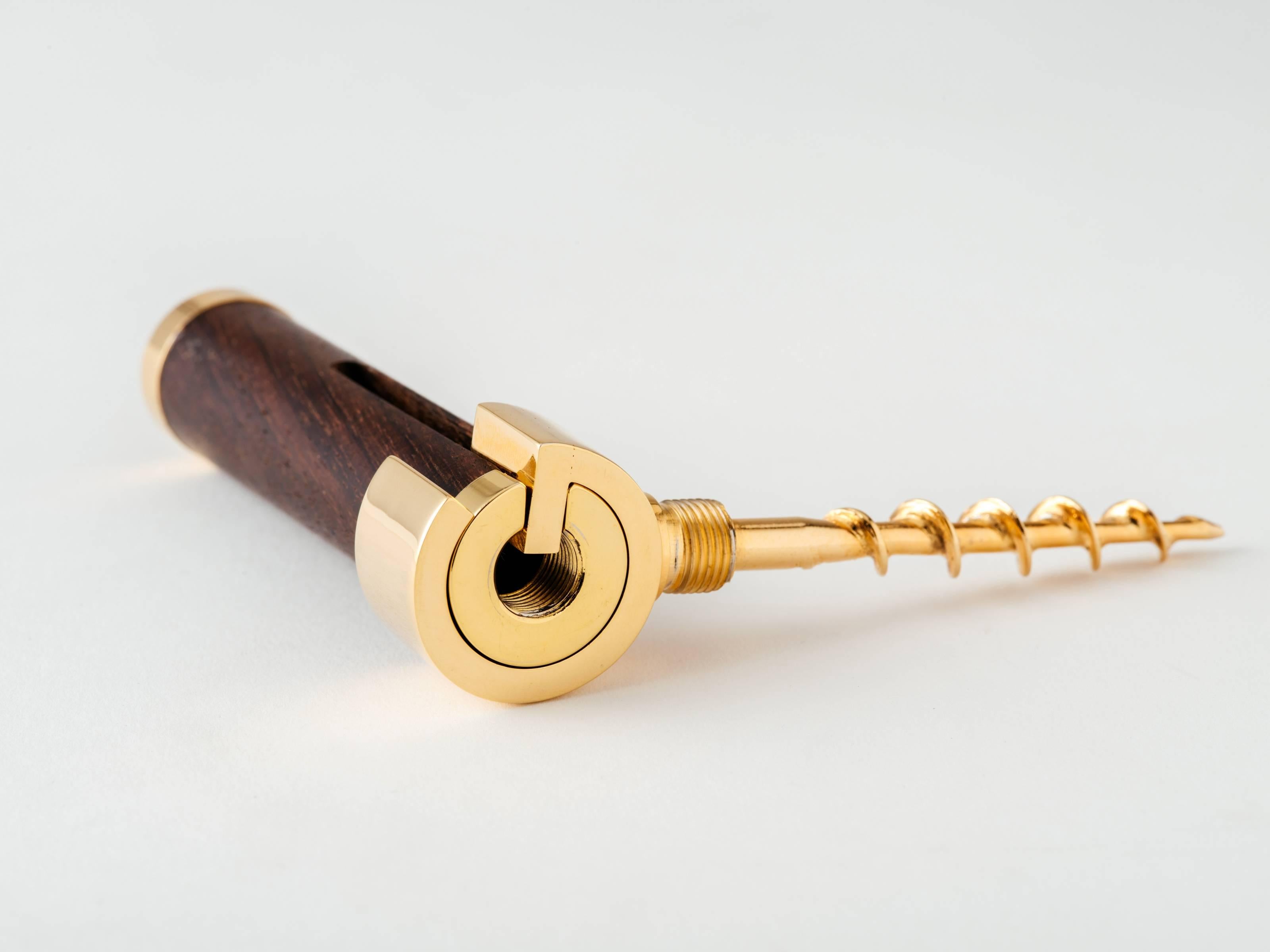 Modern 1960s Gucci Exotic Wood and Gold-Plated Brass Corkscrew