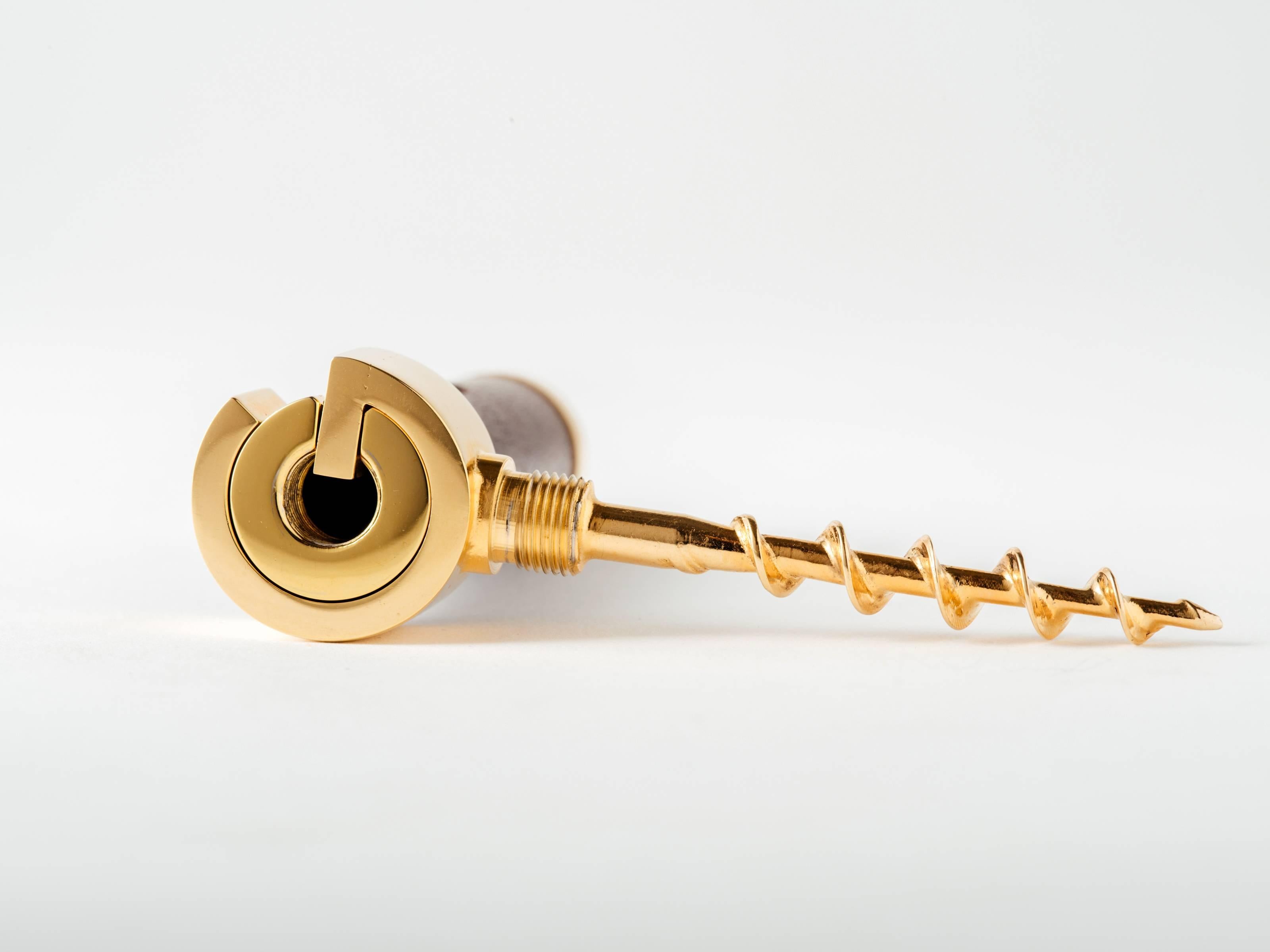 Italian 1960s Gucci Exotic Wood and Gold-Plated Brass Corkscrew