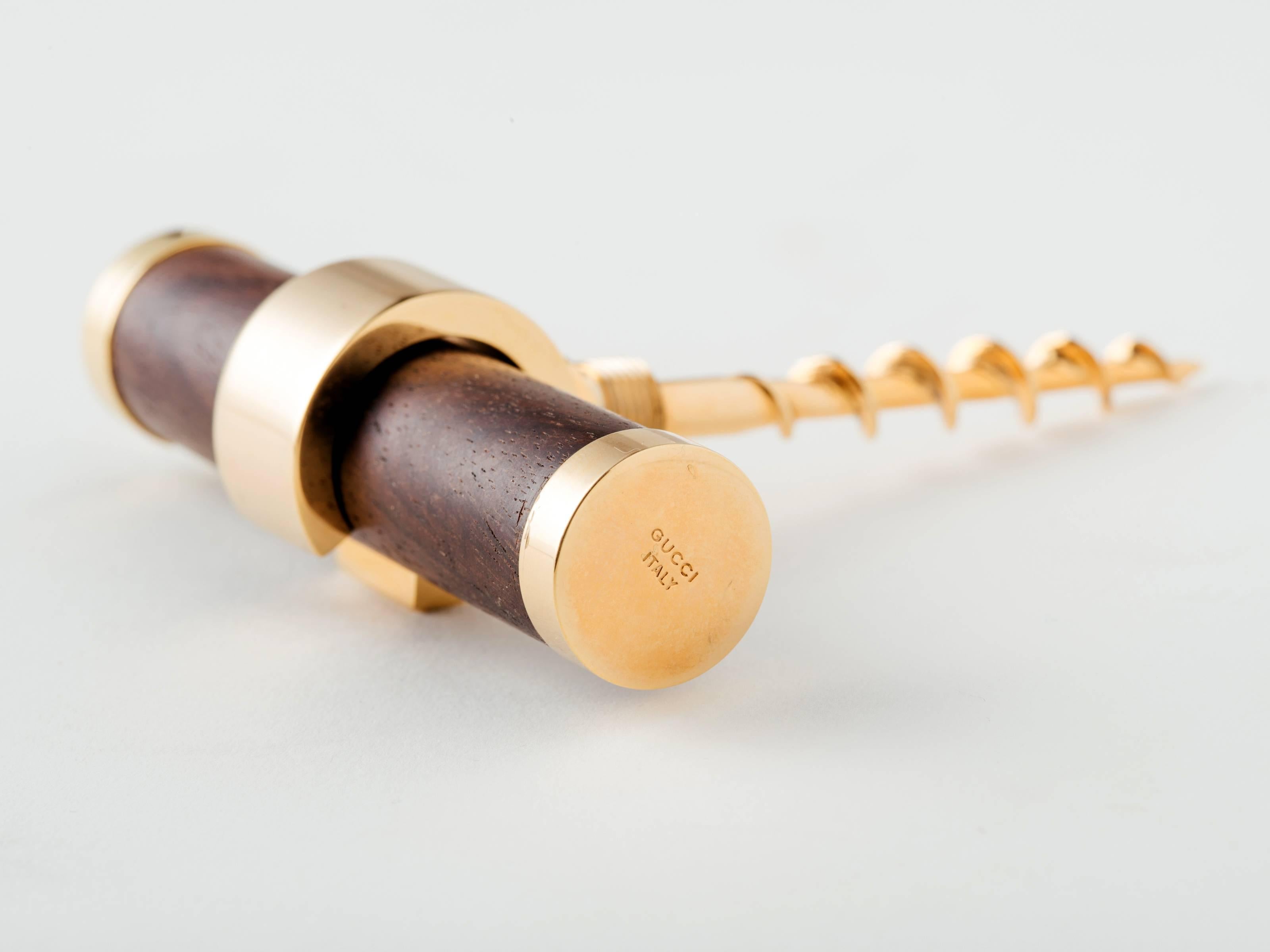 Gold Plate 1960s Gucci Exotic Wood and Gold-Plated Brass Corkscrew
