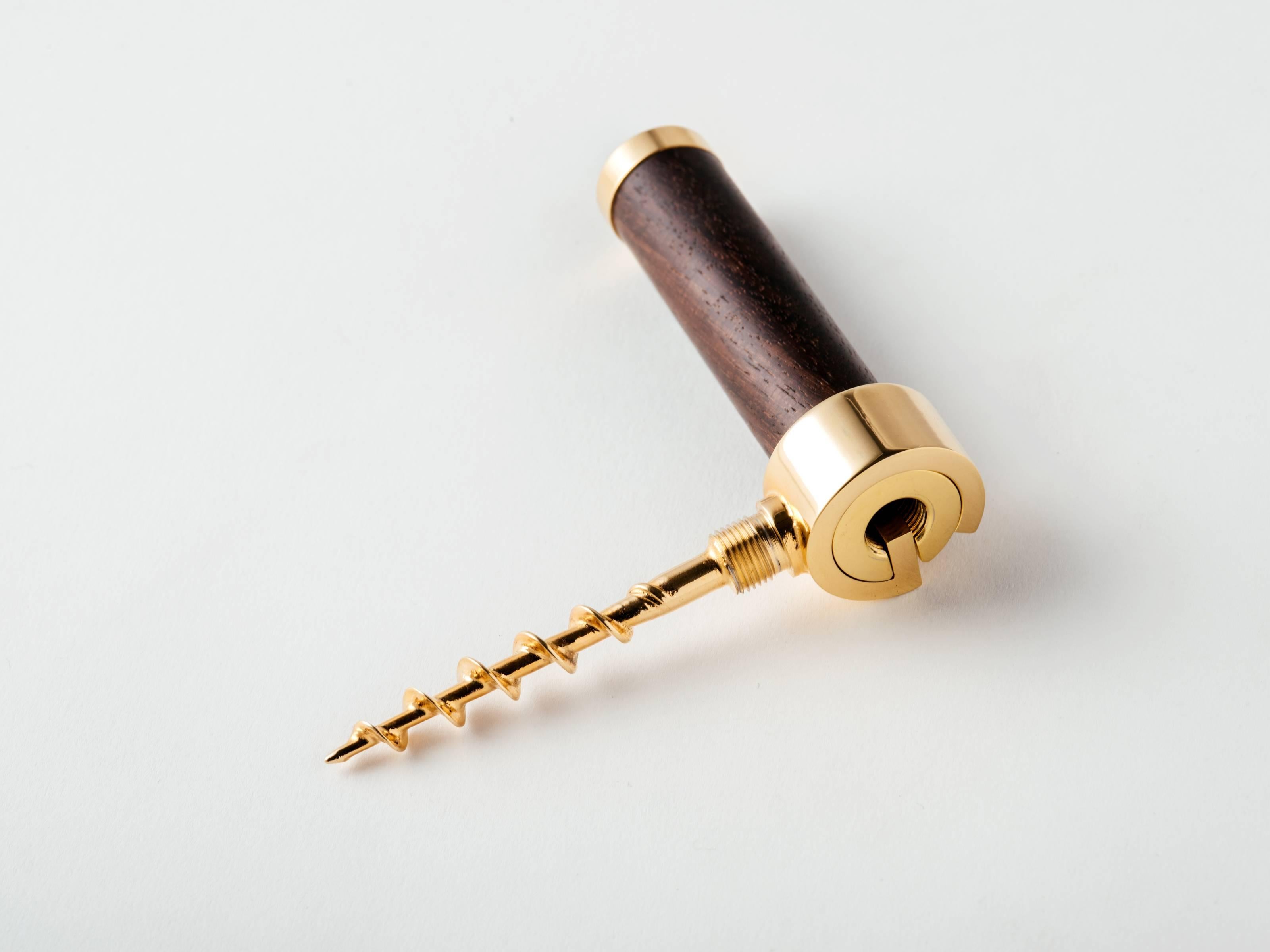 1960s Gucci Exotic Wood and Gold-Plated Brass Corkscrew In Excellent Condition In Brooklyn, NY
