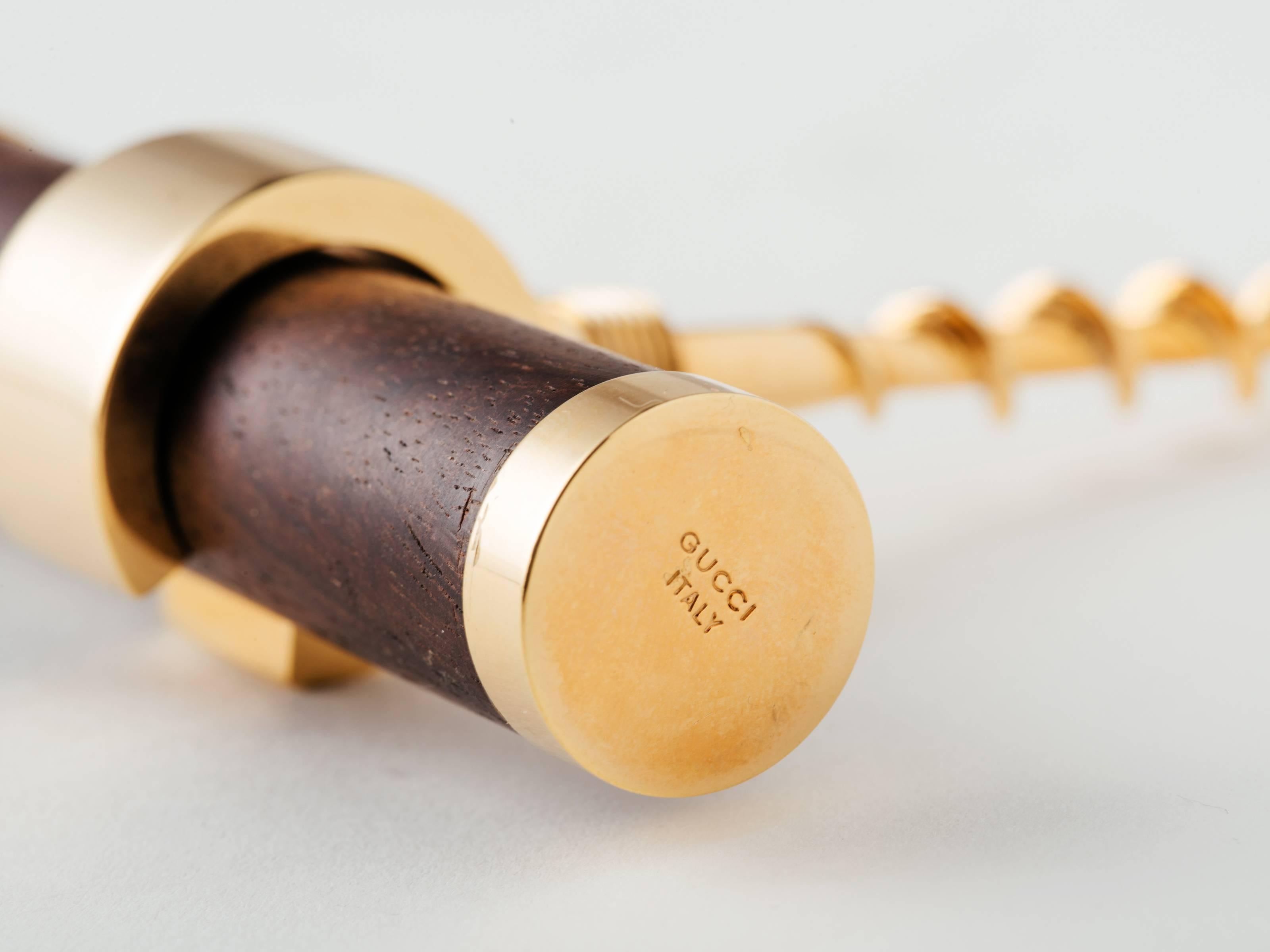 1960s Gucci Exotic Wood and Gold-Plated Brass Corkscrew 1
