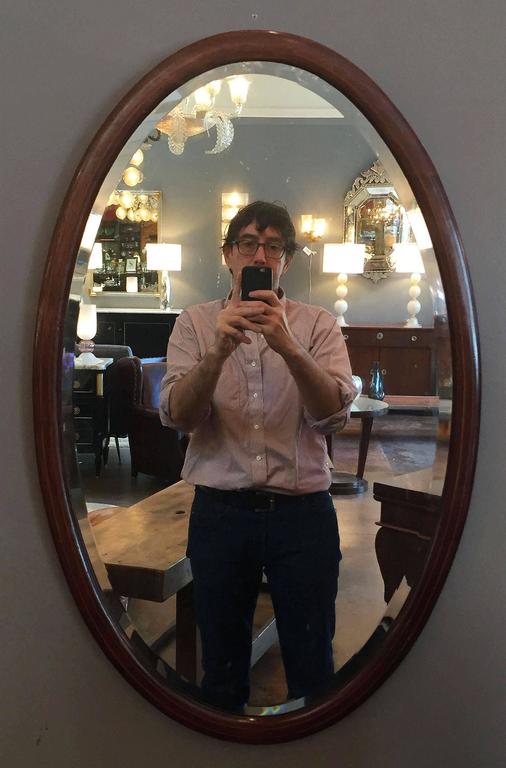 English Oval Parlour Mirror of Inlaid Mahogany (20" x 32") at 1stDibs