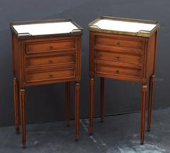 Pair of French Nightstands with Marble Tops
