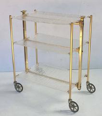 French Collapsible Rolling Cart or Drinks Trolley of Textured Acrylic