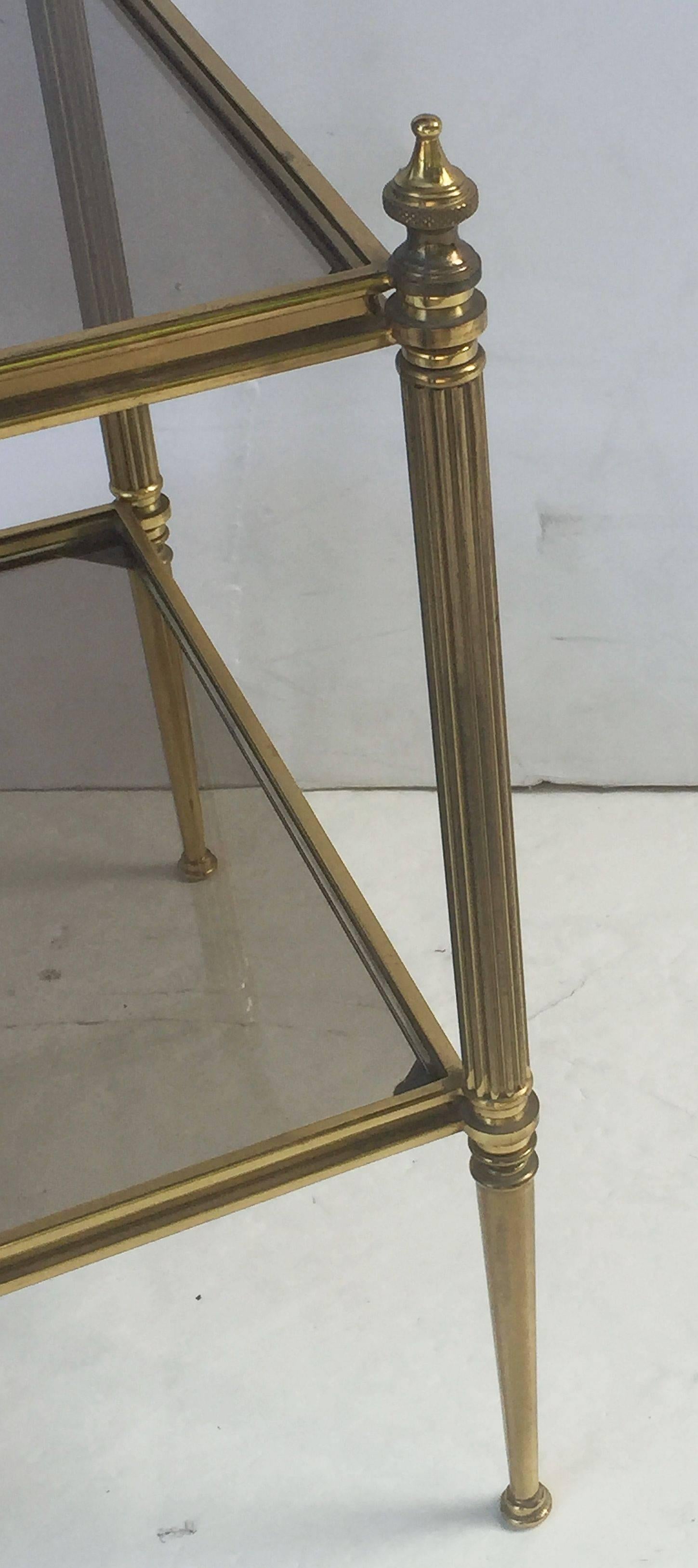 French Coffee or Low Table of Brass and Smoked Glass 3