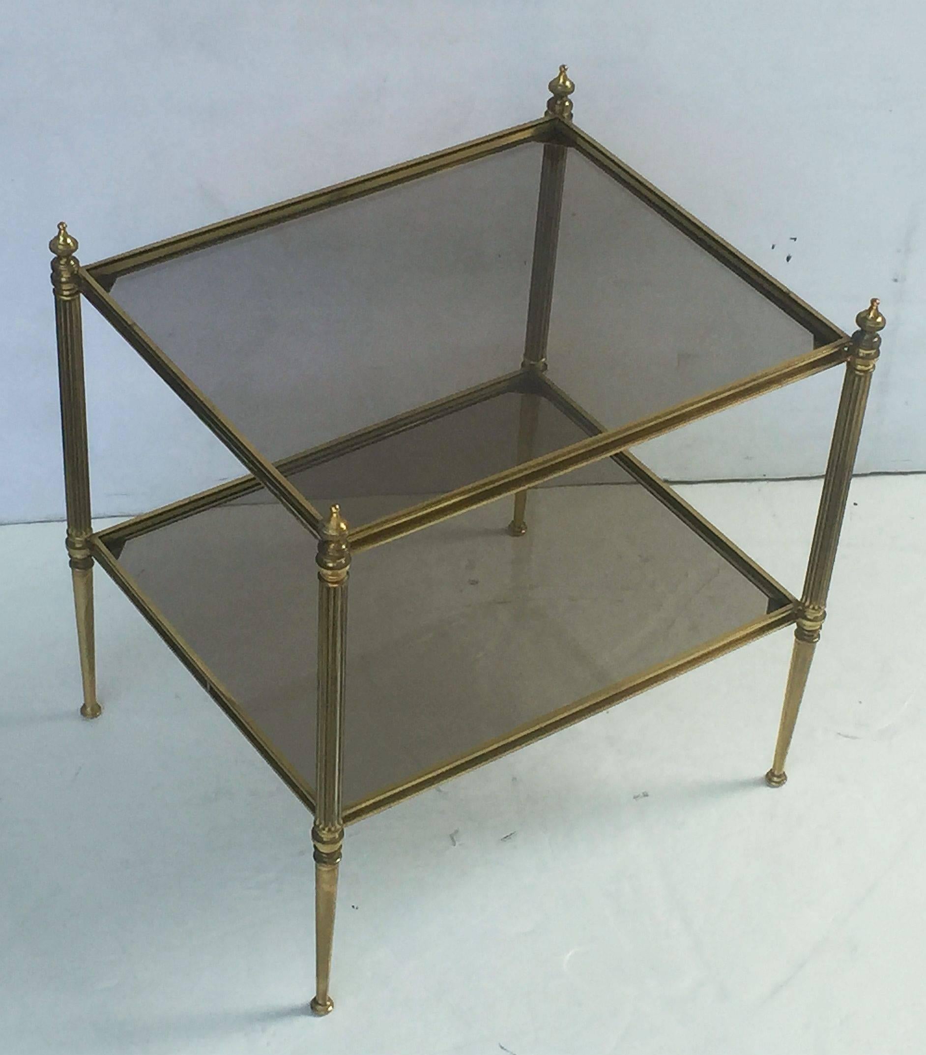 20th Century French Coffee or Low Table of Brass and Smoked Glass