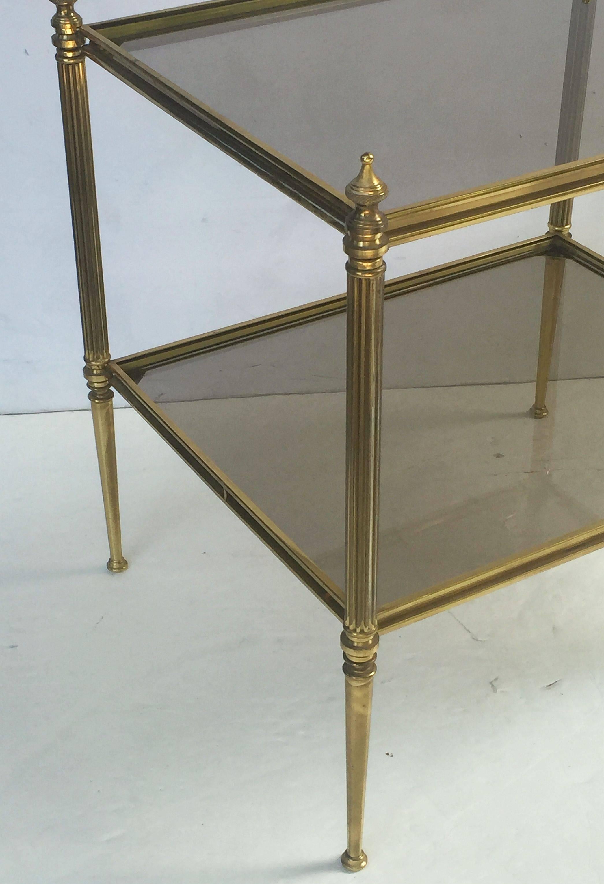 French Coffee or Low Table of Brass and Smoked Glass 4