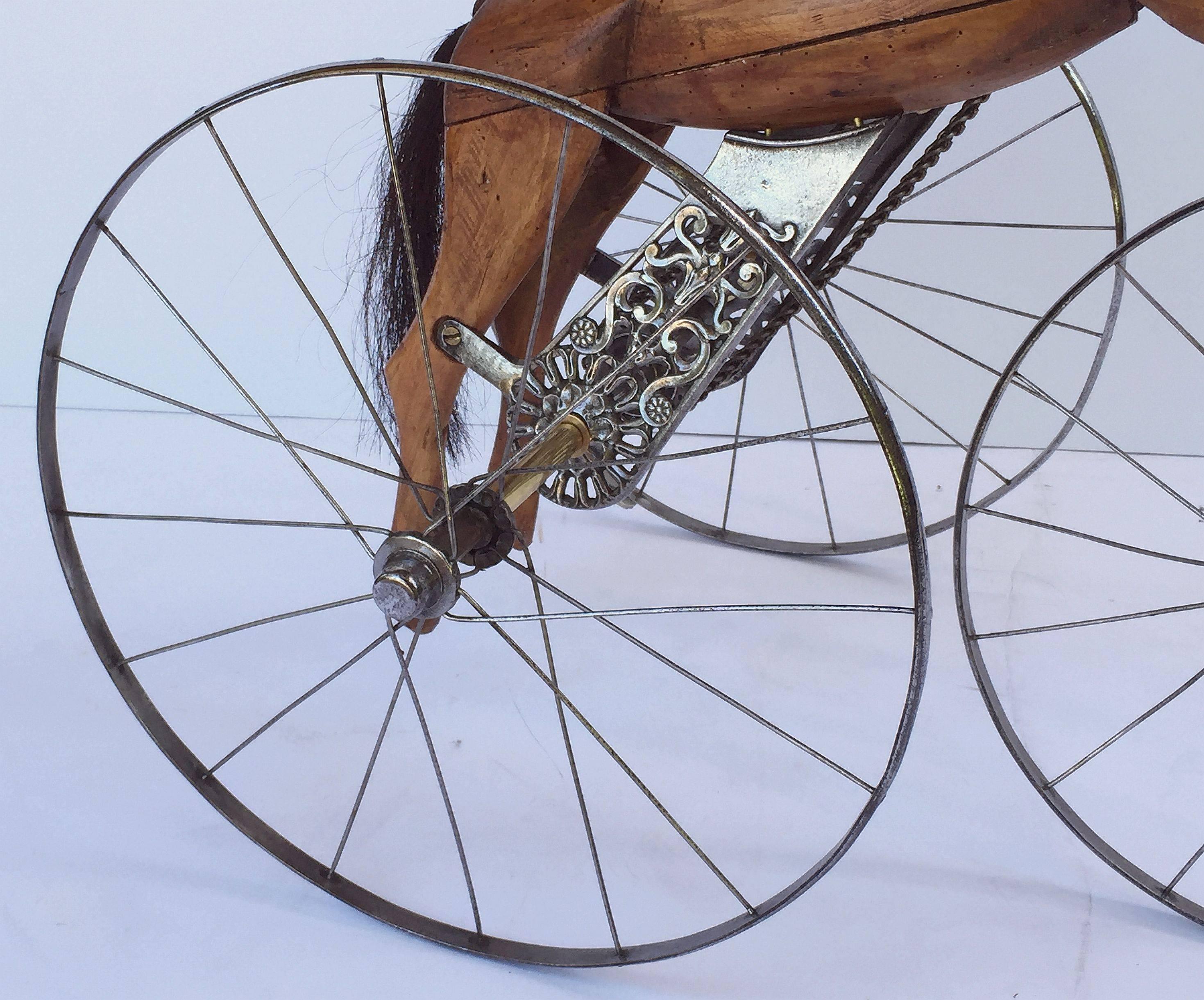 Brass French Velocipede or Child's Horse Tricycle