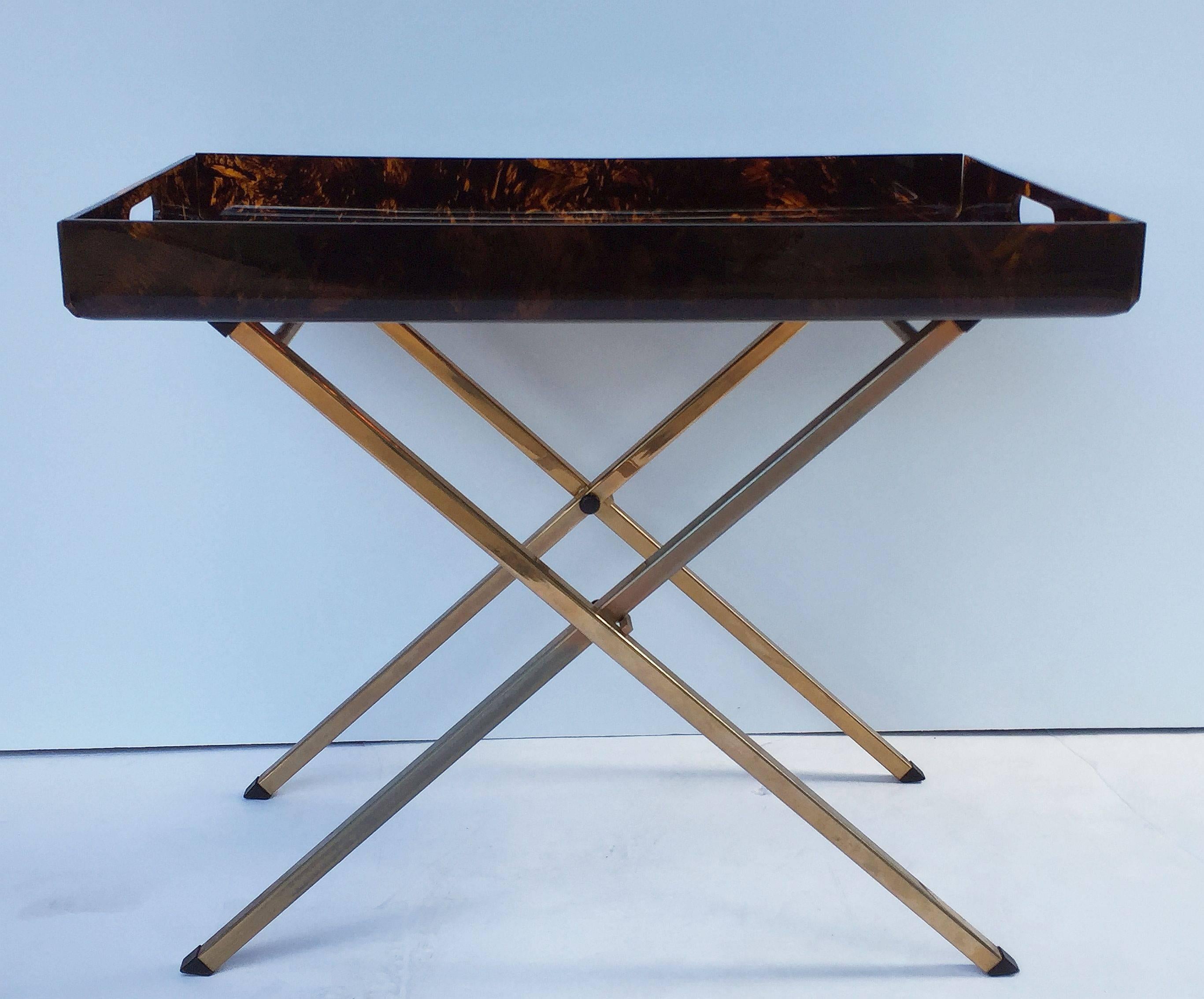 Italian Serving Tray or Drinks Table of Faux Tortoise In Good Condition In Austin, TX