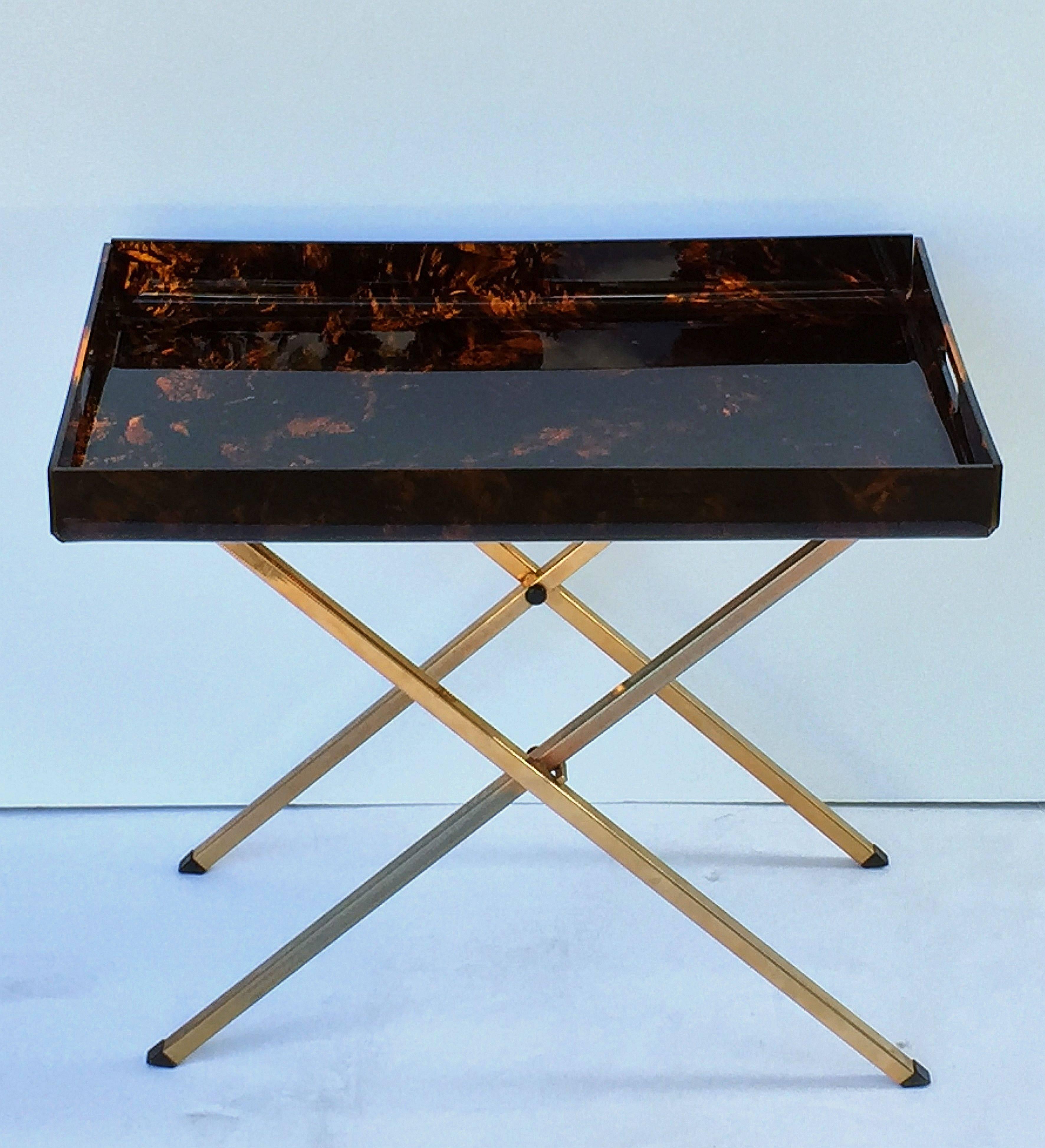 Gilt Italian Serving Tray or Drinks Table of Faux Tortoise