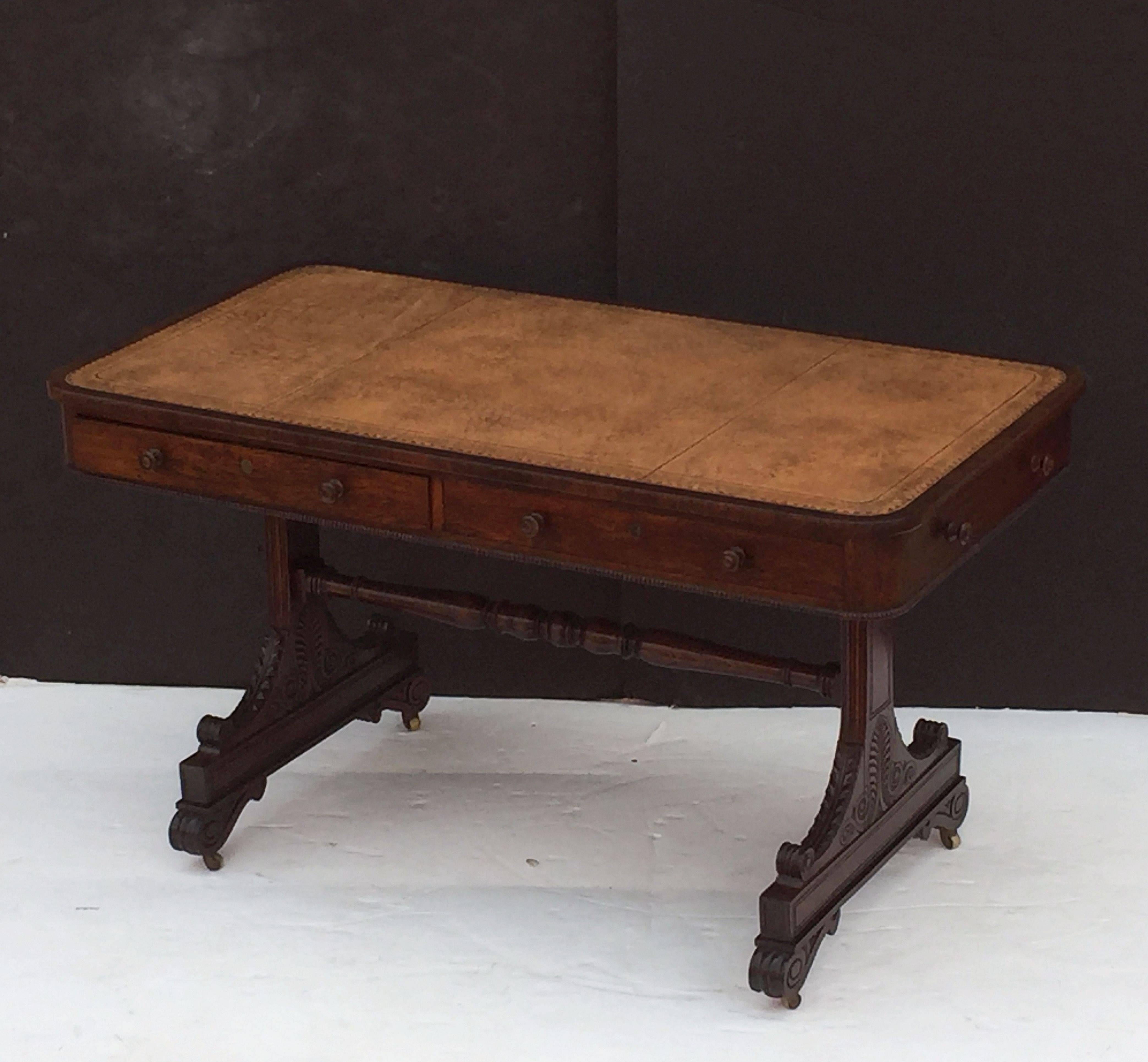 19th Century Scottish Library Table or Writing Desk with Leather Top from the Regency Era