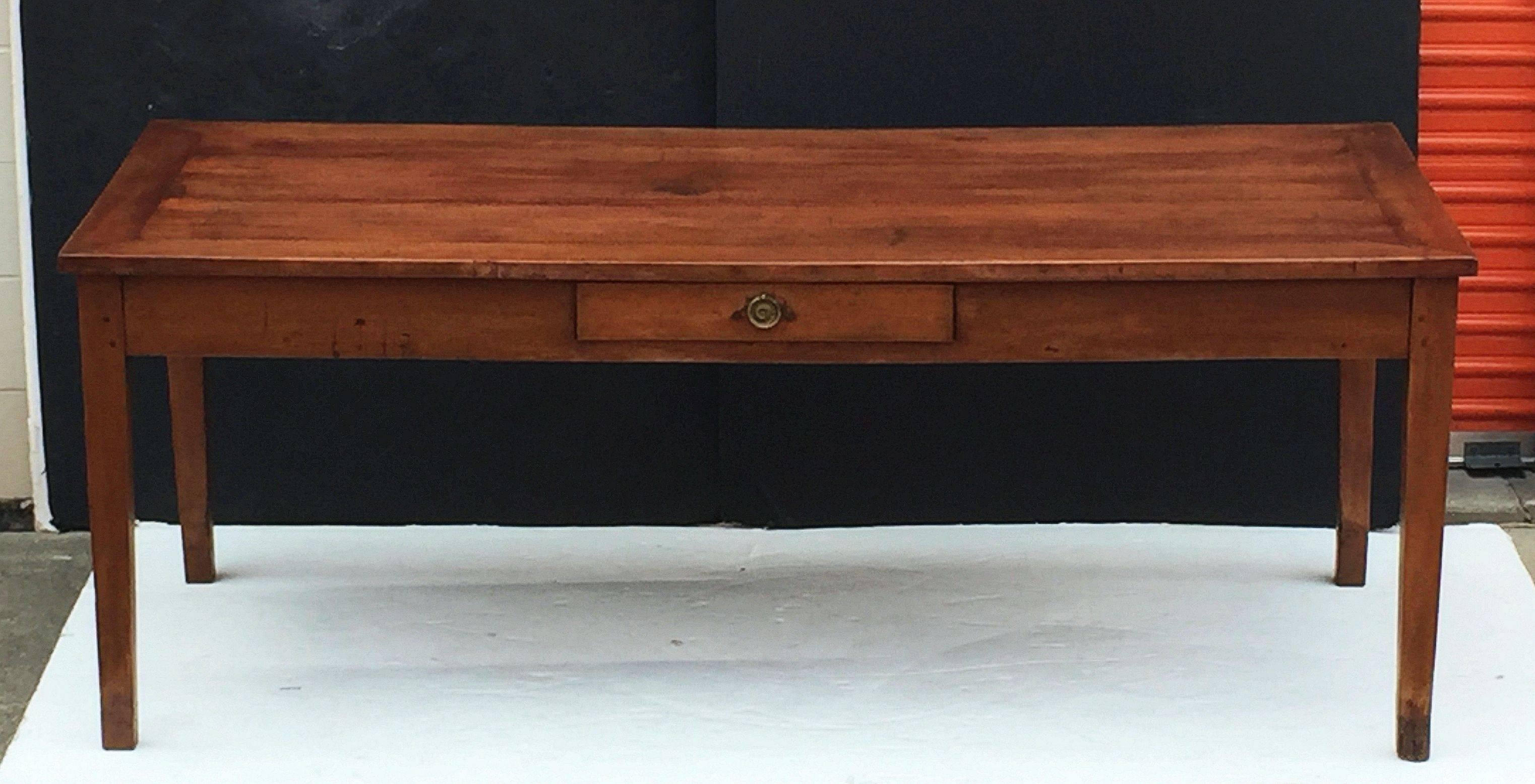 19th Century French Farm Table of Cherry with Three Drawers