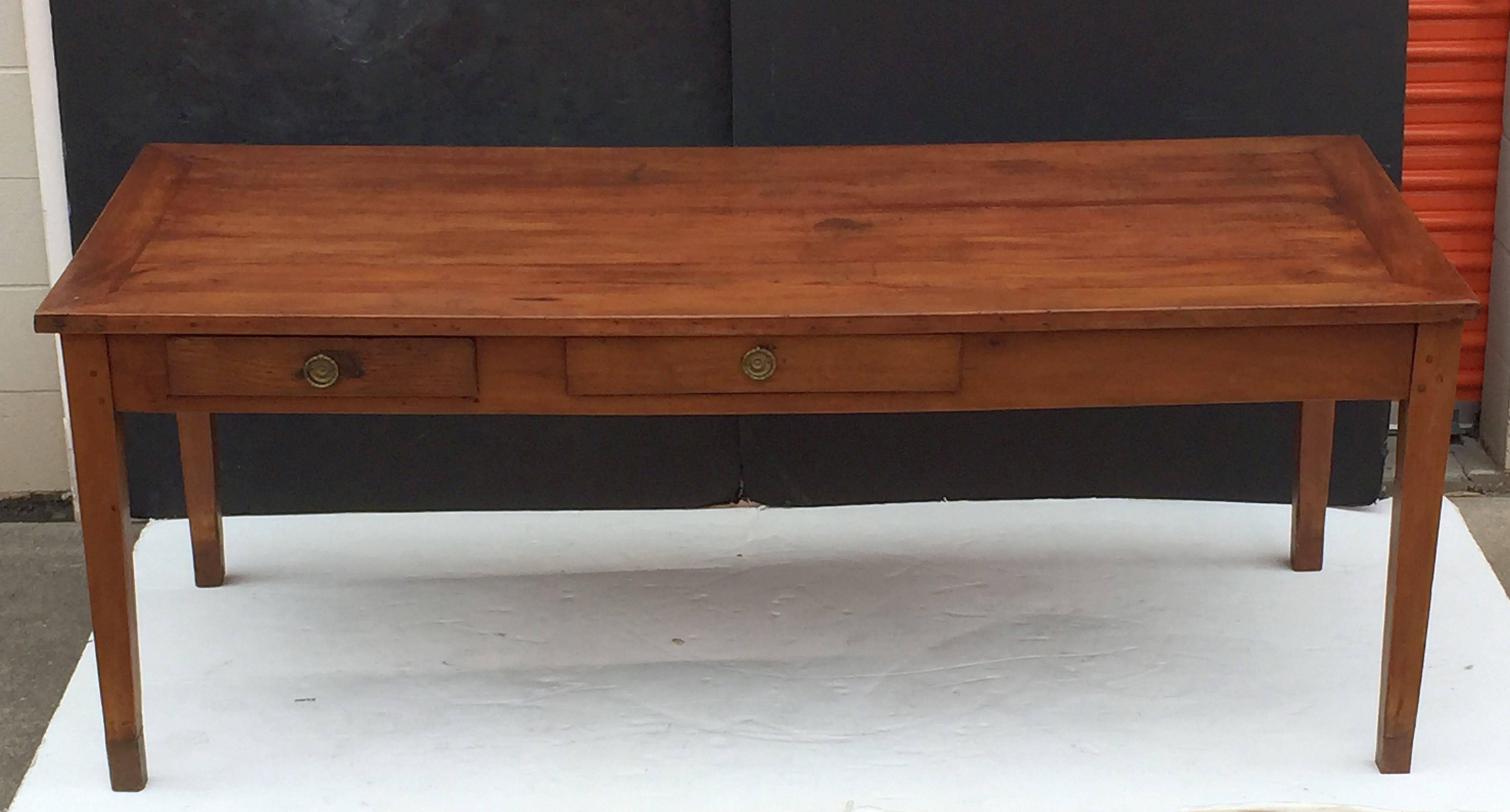 French Farm Table of Cherry with Three Drawers In Excellent Condition In Austin, TX