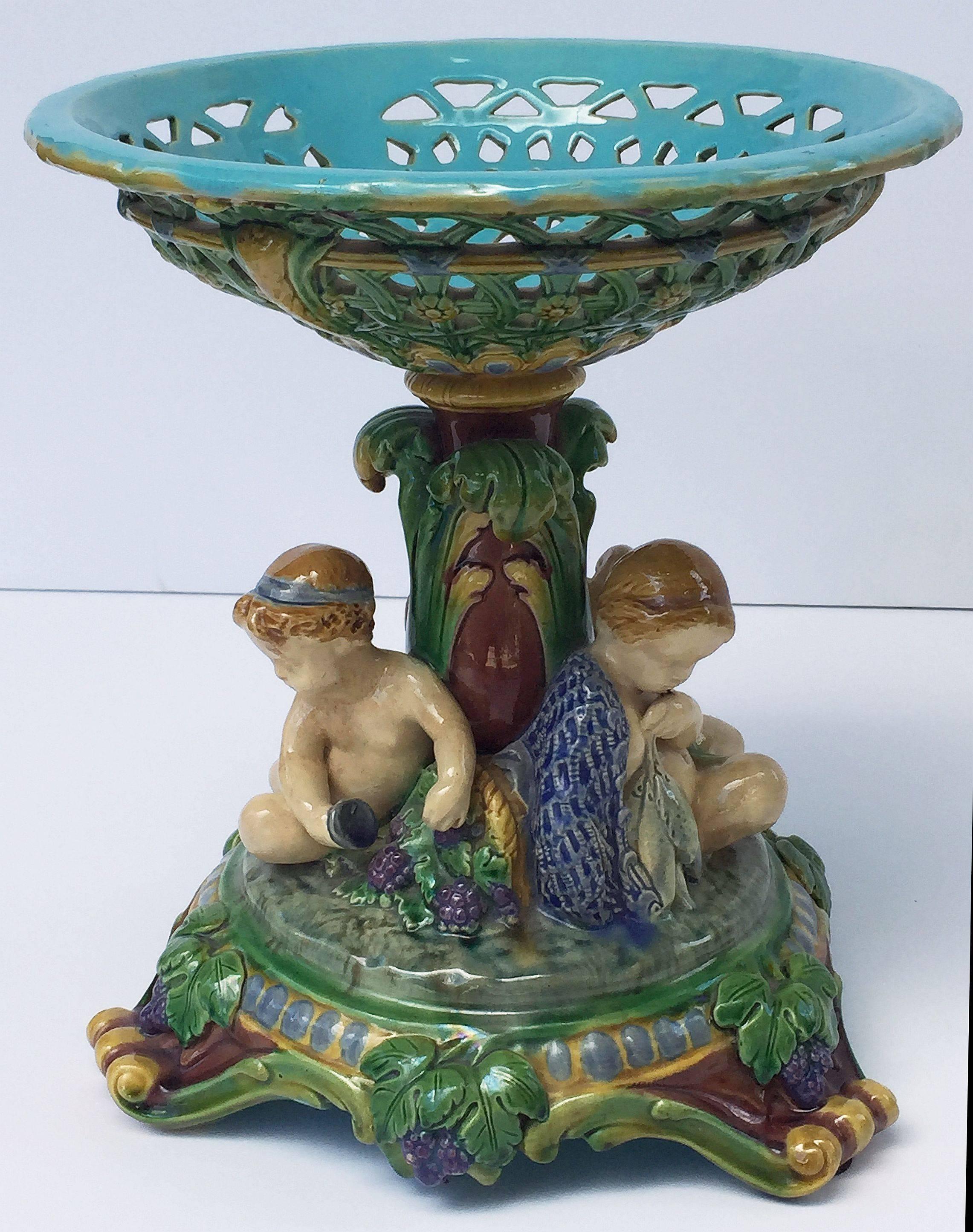 Glazed English Majolica Centerpiece by Minton, circa 1877