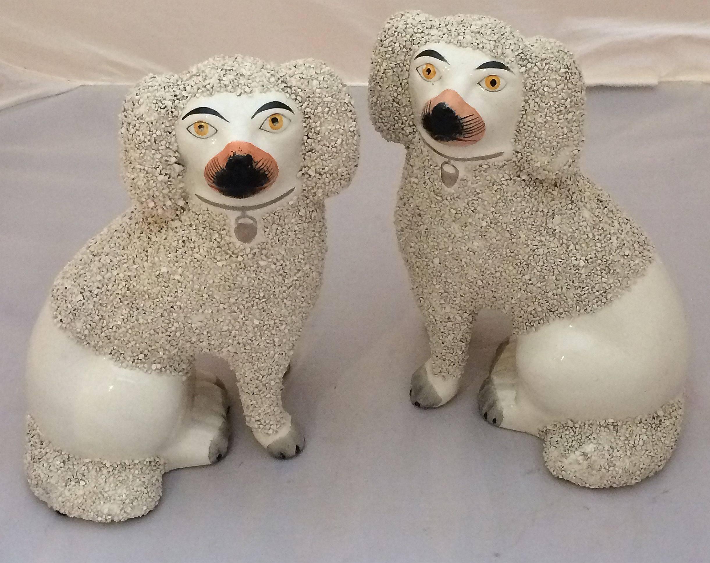 Pair of Large 19th Century Staffordshire Poodles from England 1