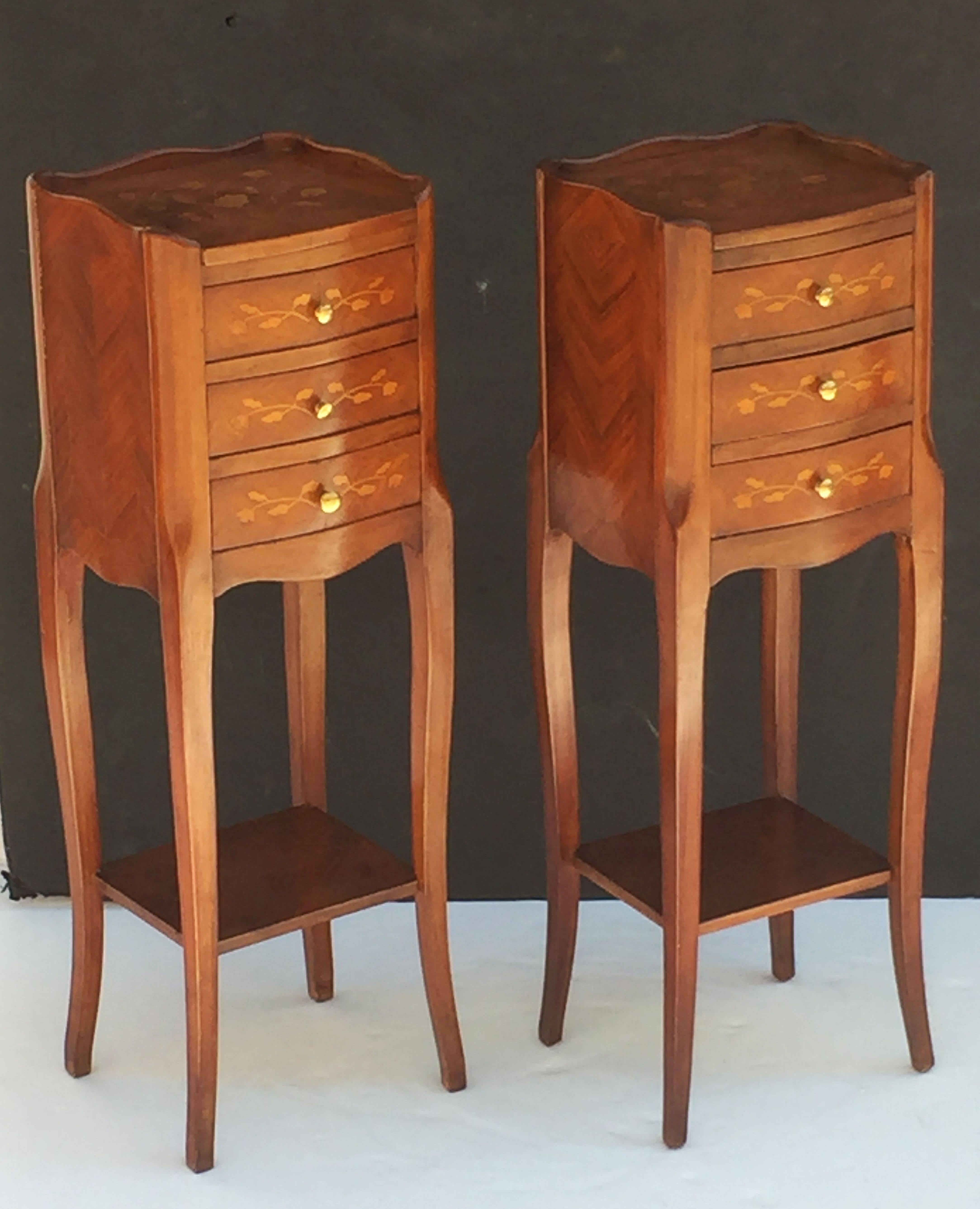 Inlay Pair of French Inlaid Nightstands or Bedside Tables