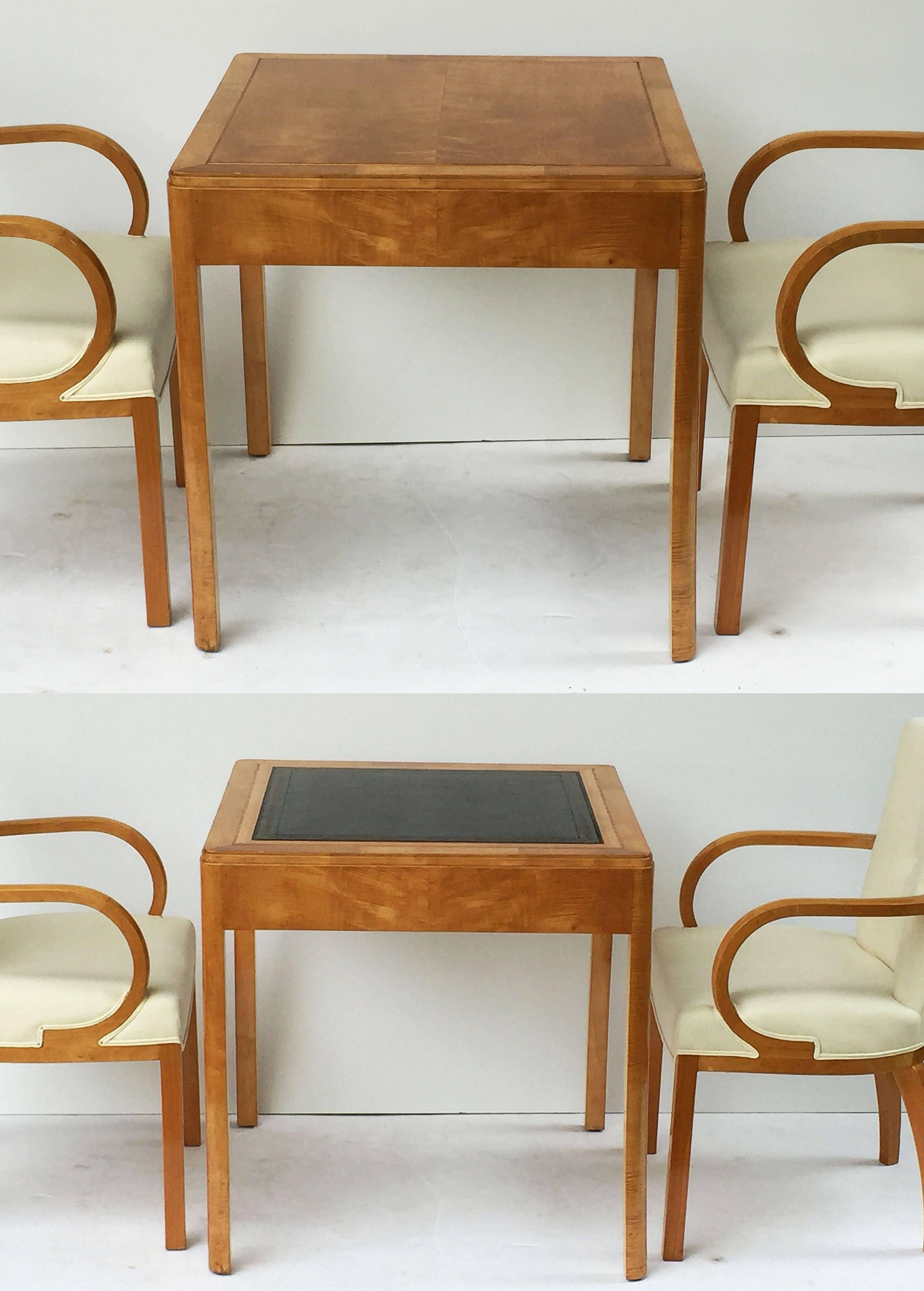 Set of Four Danish Birch Chairs and Game Table with Flip-Over Top In Excellent Condition In Austin, TX