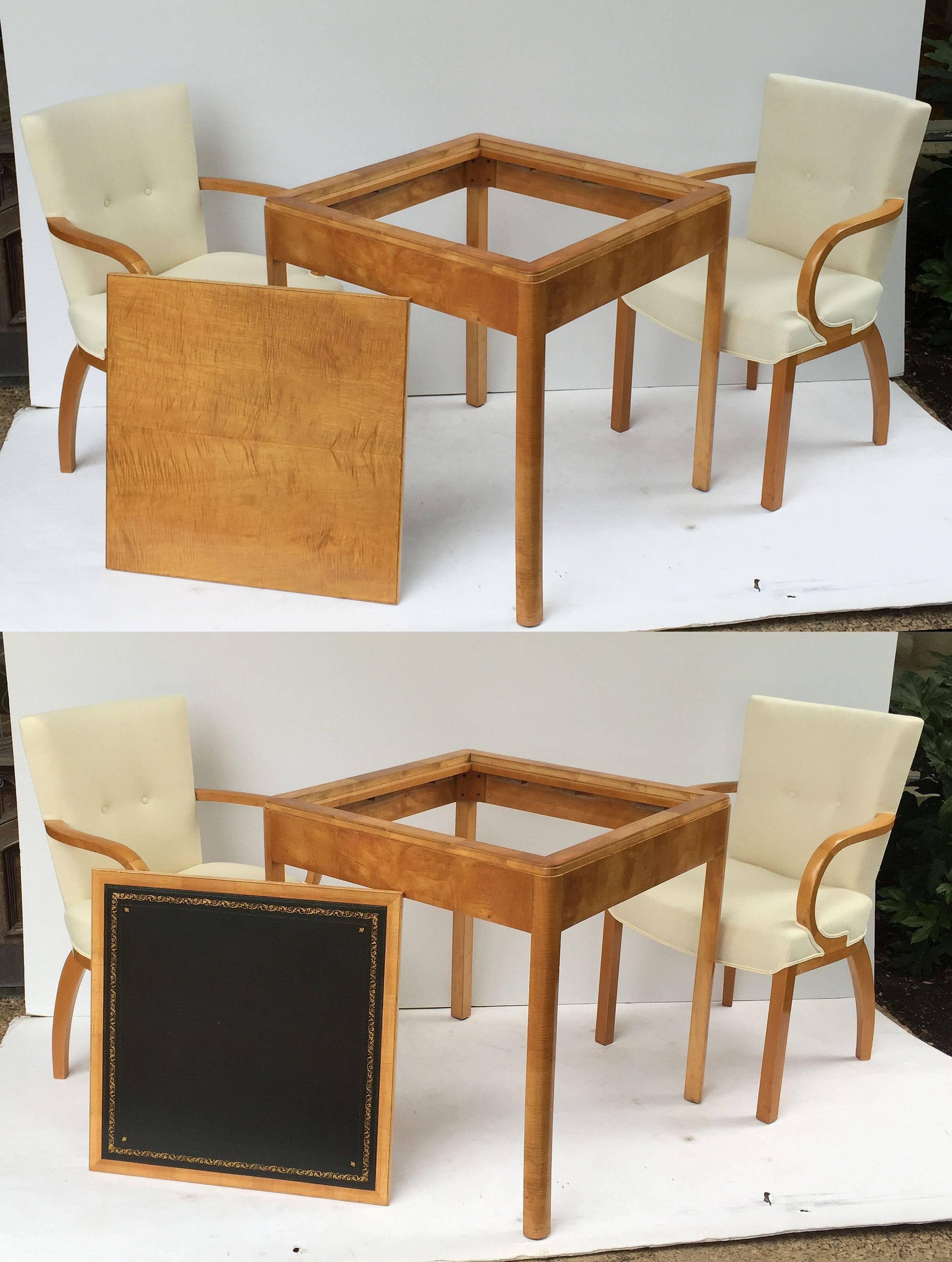 20th Century Set of Four Danish Birch Chairs and Game Table with Flip-Over Top