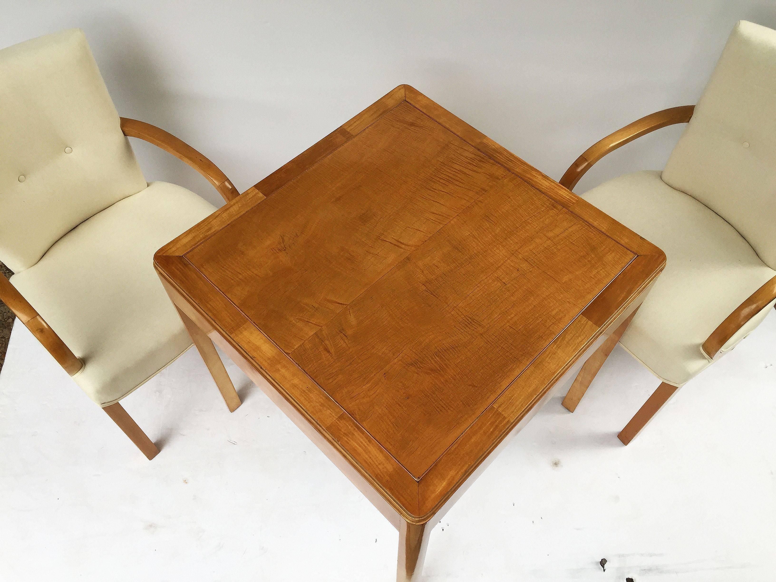 Set of Four Danish Birch Chairs and Game Table with Flip-Over Top 3