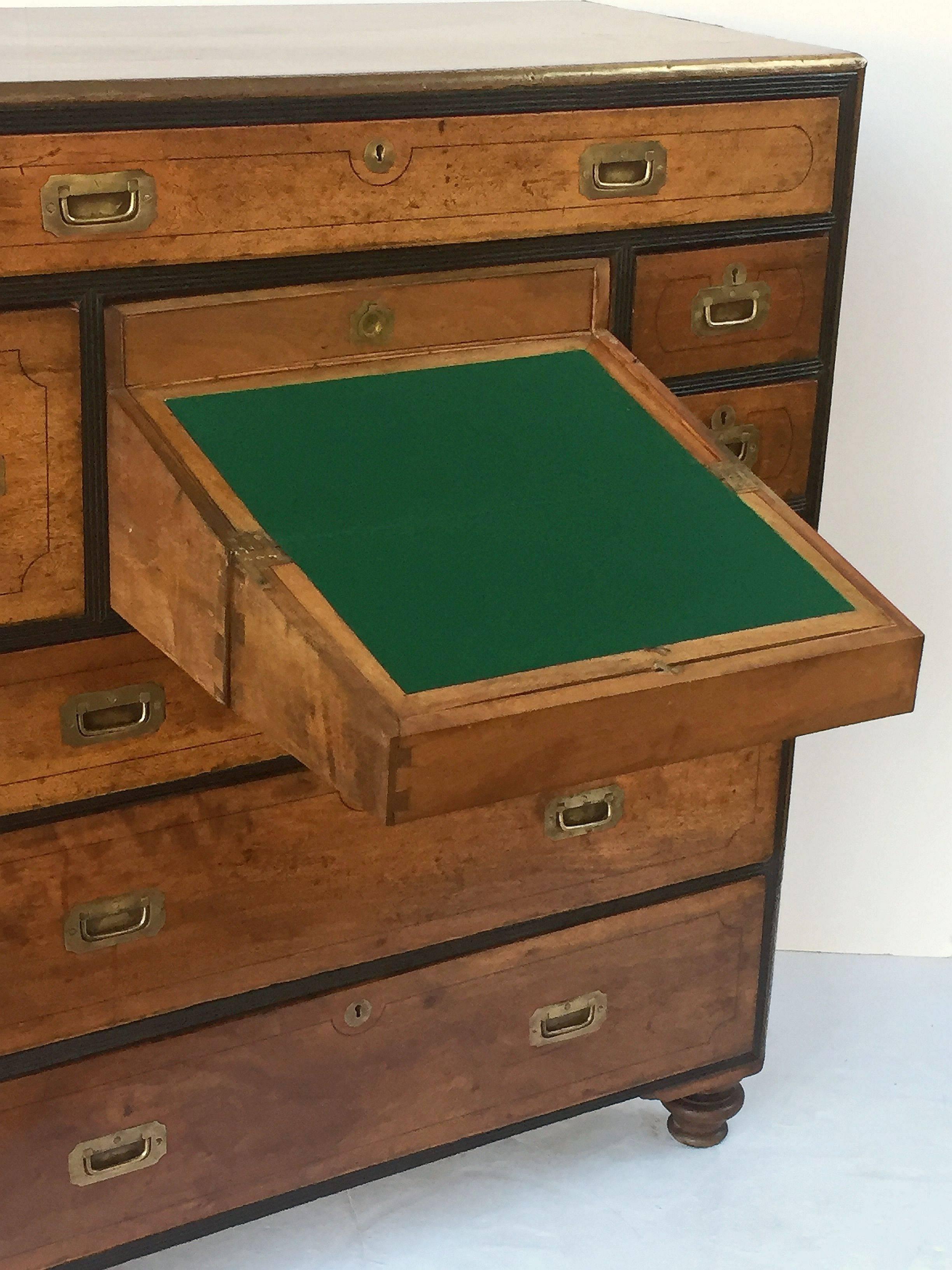 19th Century British Military Officer's Campaign Chest Secretary of Brass-Bound Camphor Wood